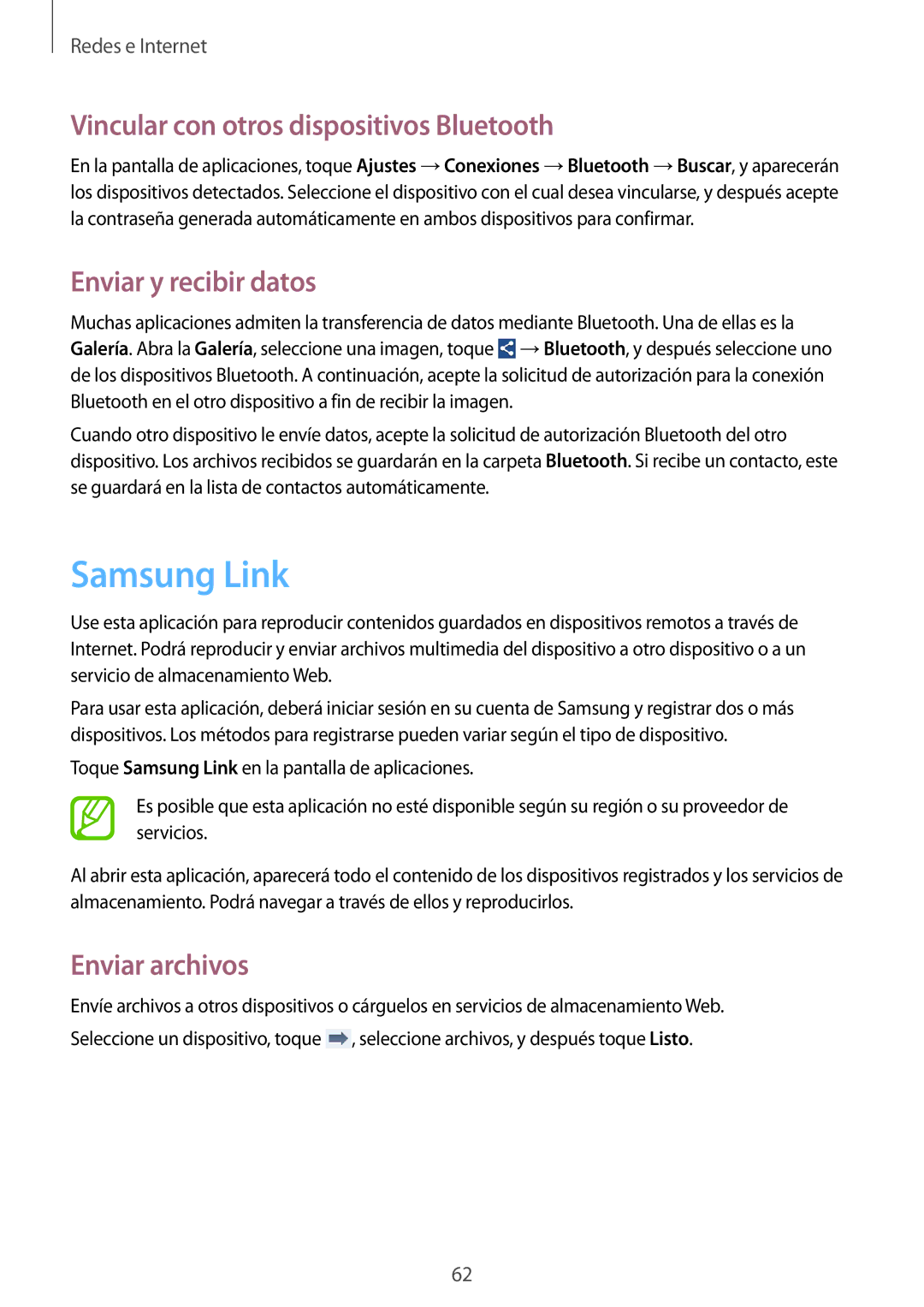 Samsung SM-G386FZKAAMO Samsung Link, Vincular con otros dispositivos Bluetooth, Enviar y recibir datos, Enviar archivos 