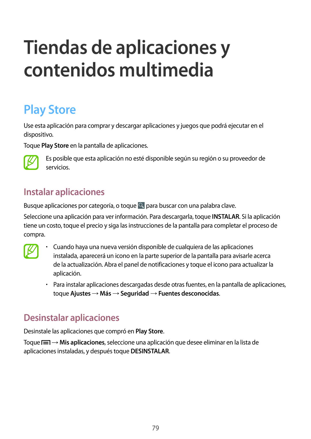 Samsung SM-G386FZWAAMO, SM-G386FZWAROM, SM-G386FZKAAMO manual Tiendas de aplicaciones y contenidos multimedia, Play Store 