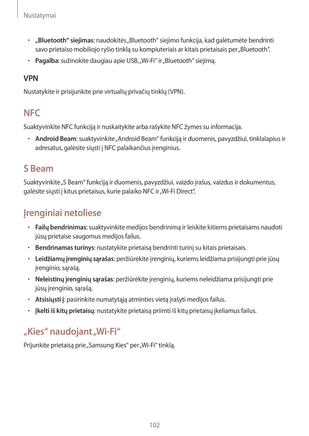 Samsung SM-G386FZWASEB, SM-G386FZKASEB manual Beam, Įrenginiai netoliese, „Kies naudojant„Wi-Fi 