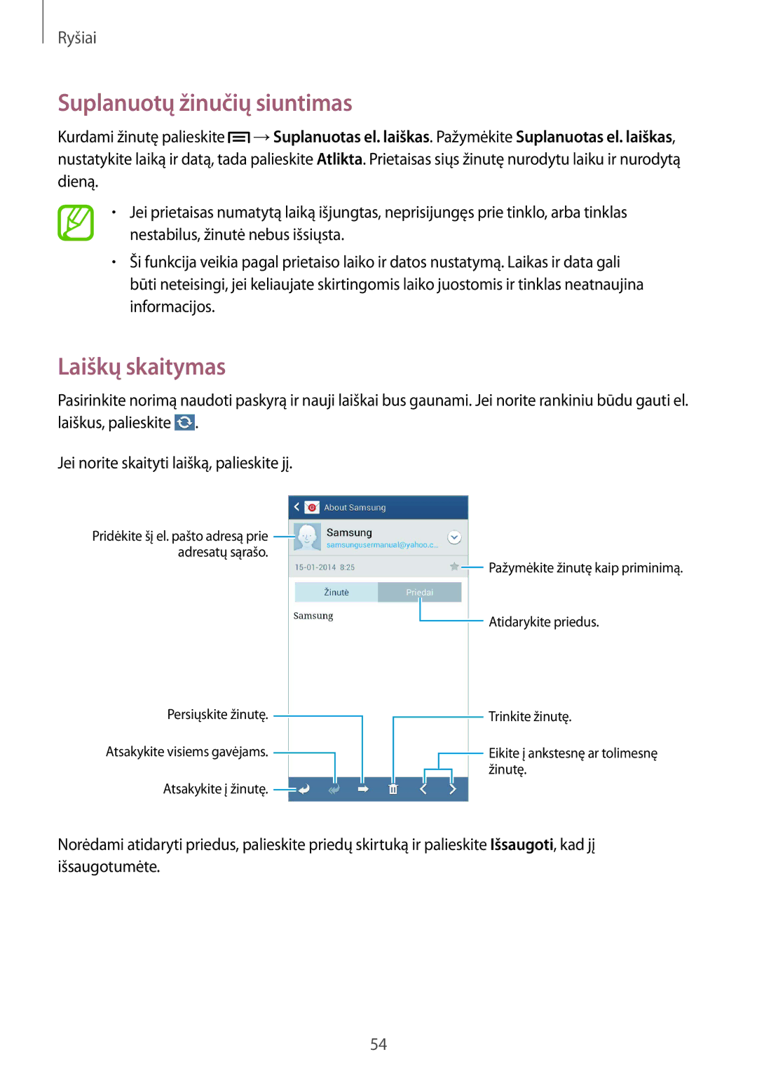 Samsung SM-G386FZWASEB, SM-G386FZKASEB manual Laiškų skaitymas 