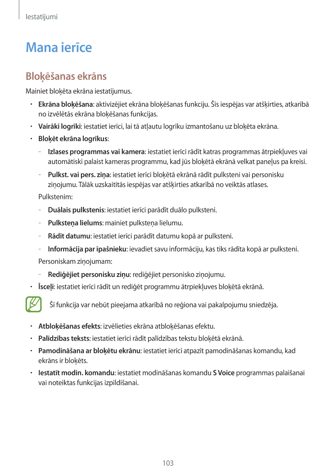 Samsung SM-G386FZKASEB, SM-G386FZWASEB manual Mana ierīce, Bloķēšanas ekrāns, Bloķēt ekrāna logrīkus 