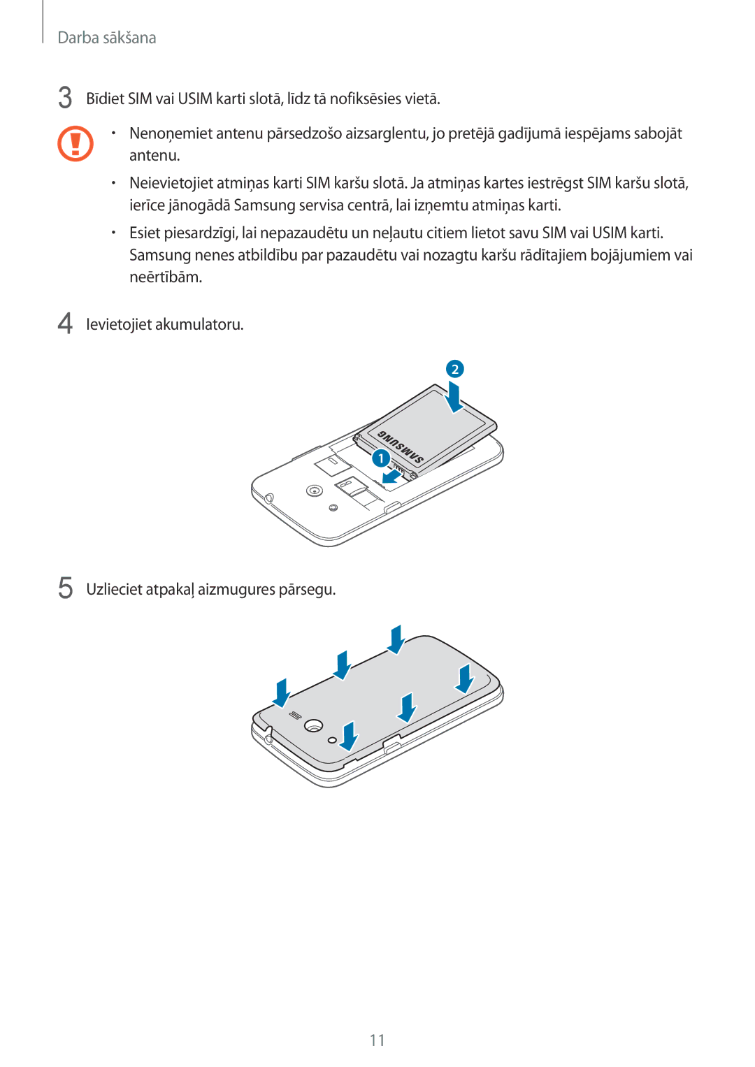 Samsung SM-G386FZKASEB, SM-G386FZWASEB manual Bīdiet SIM vai Usim karti slotā, līdz tā nofiksēsies vietā 