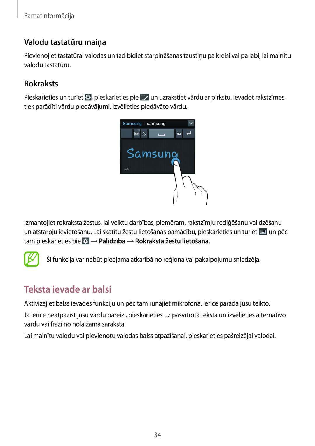 Samsung SM-G386FZWASEB, SM-G386FZKASEB manual Teksta ievade ar balsi, Valodu tastatūru maiņa, Rokraksts 