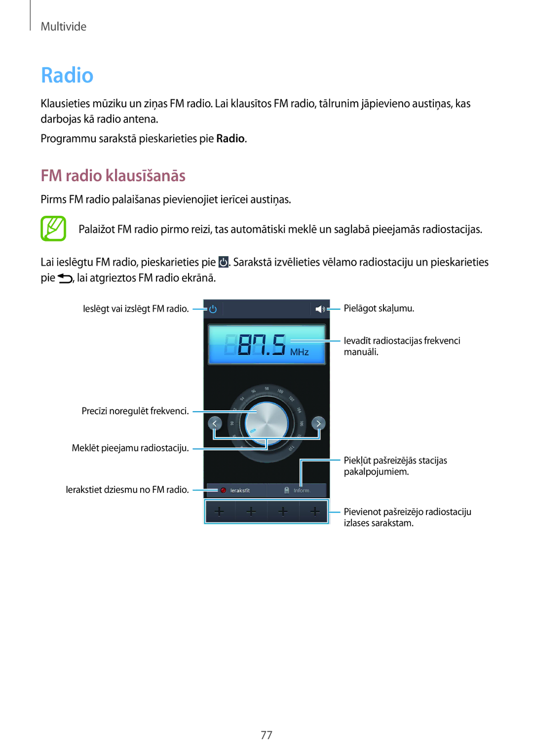 Samsung SM-G386FZKASEB, SM-G386FZWASEB manual Radio, FM radio klausīšanās 