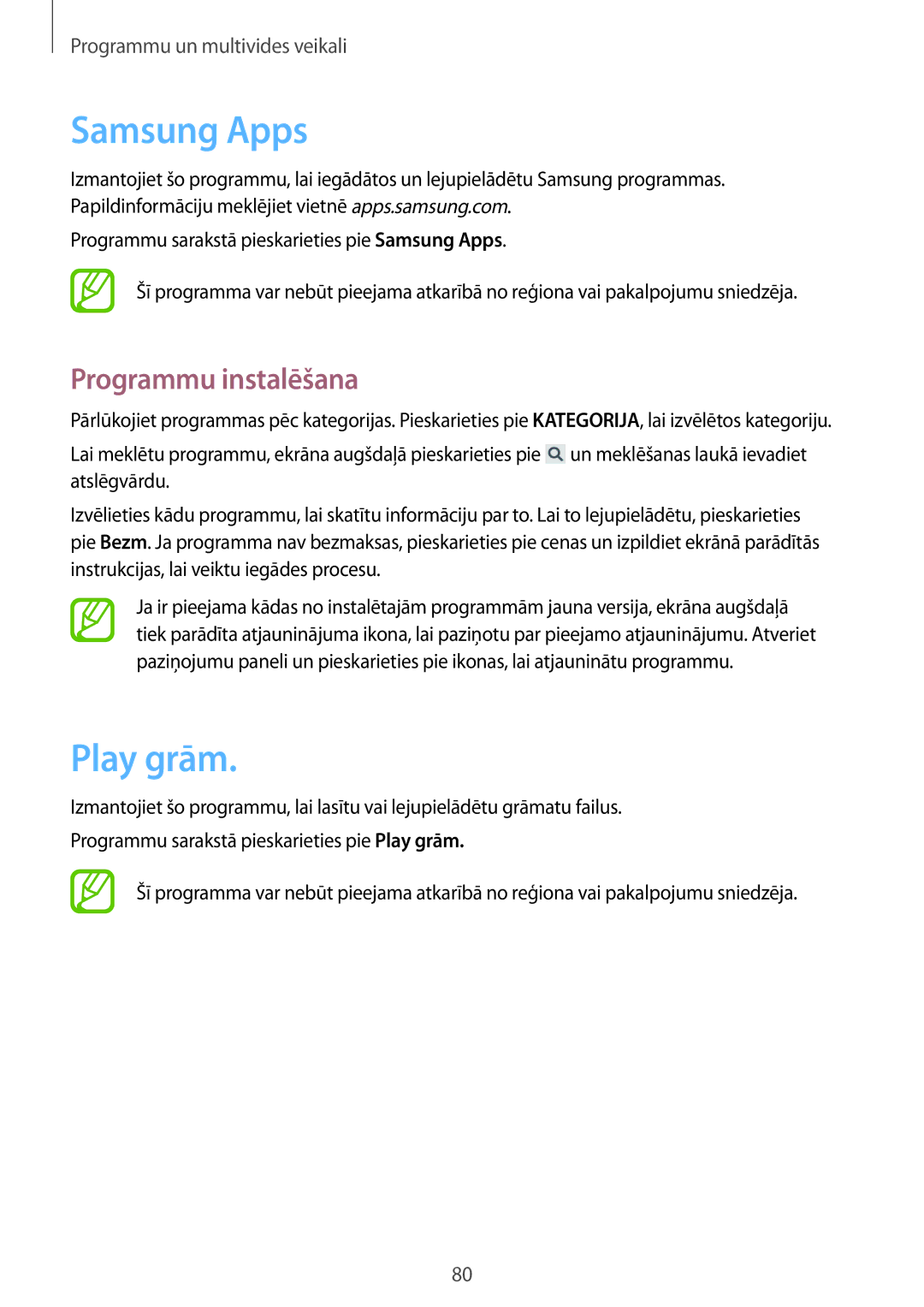 Samsung SM-G386FZWASEB, SM-G386FZKASEB manual Samsung Apps, Play grām 