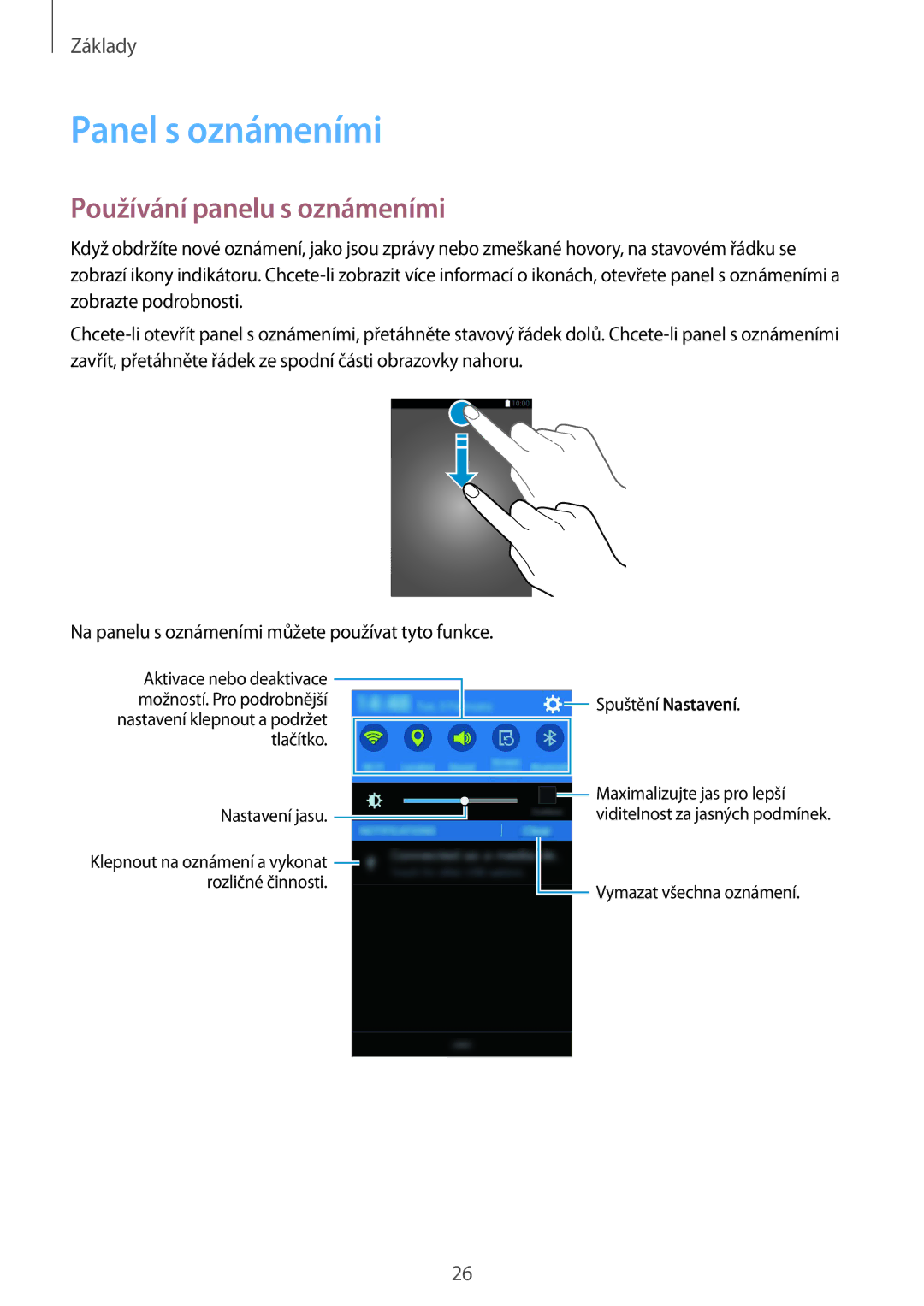 Samsung SM-G388FDSAETL manual Panel s oznámeními, Používání panelu s oznámeními 