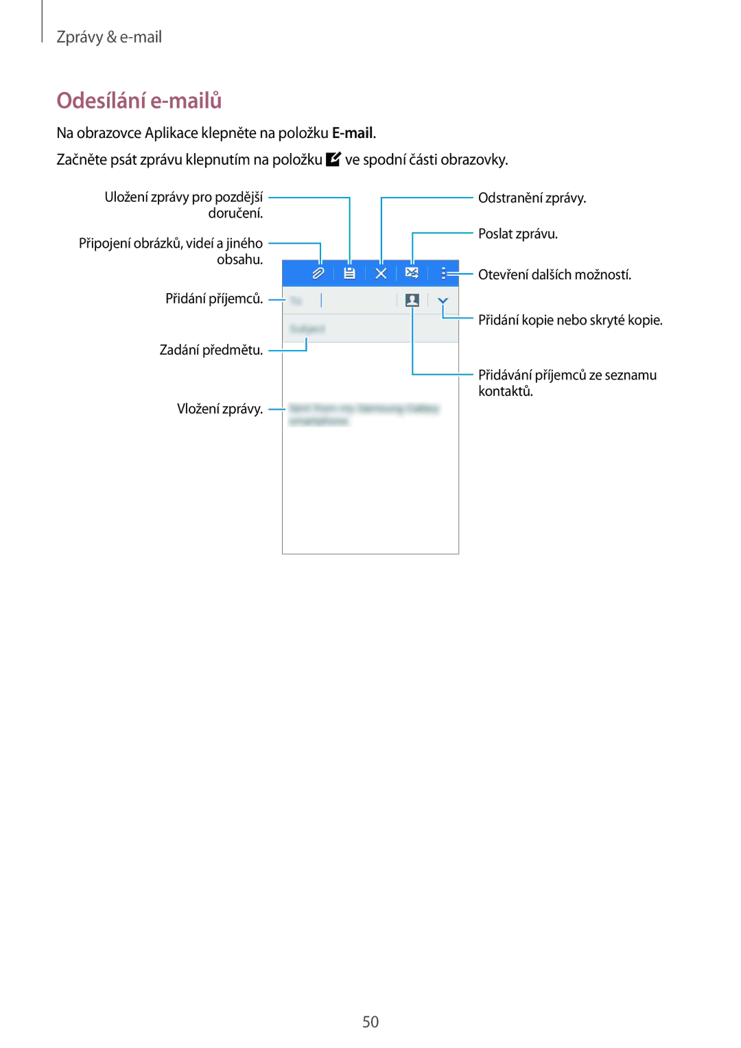 Samsung SM-G388FDSAETL manual Odesílání e-mailů 