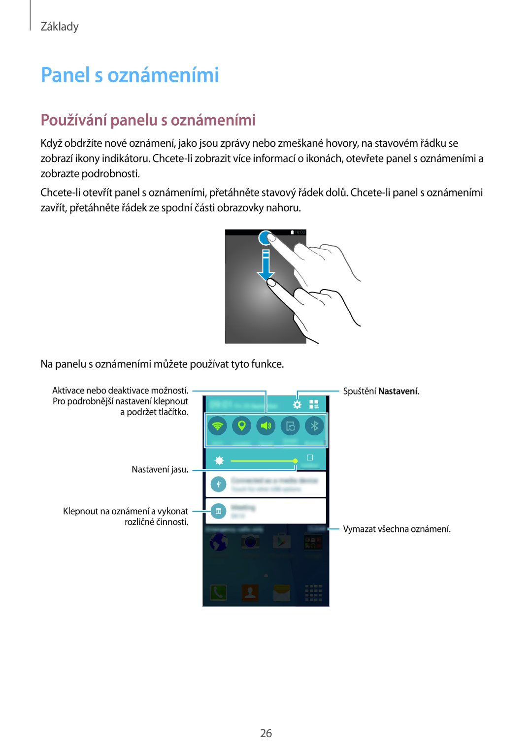 Samsung SM-G388FDSAETL manual Panel s oznámeními, Používání panelu s oznámeními 