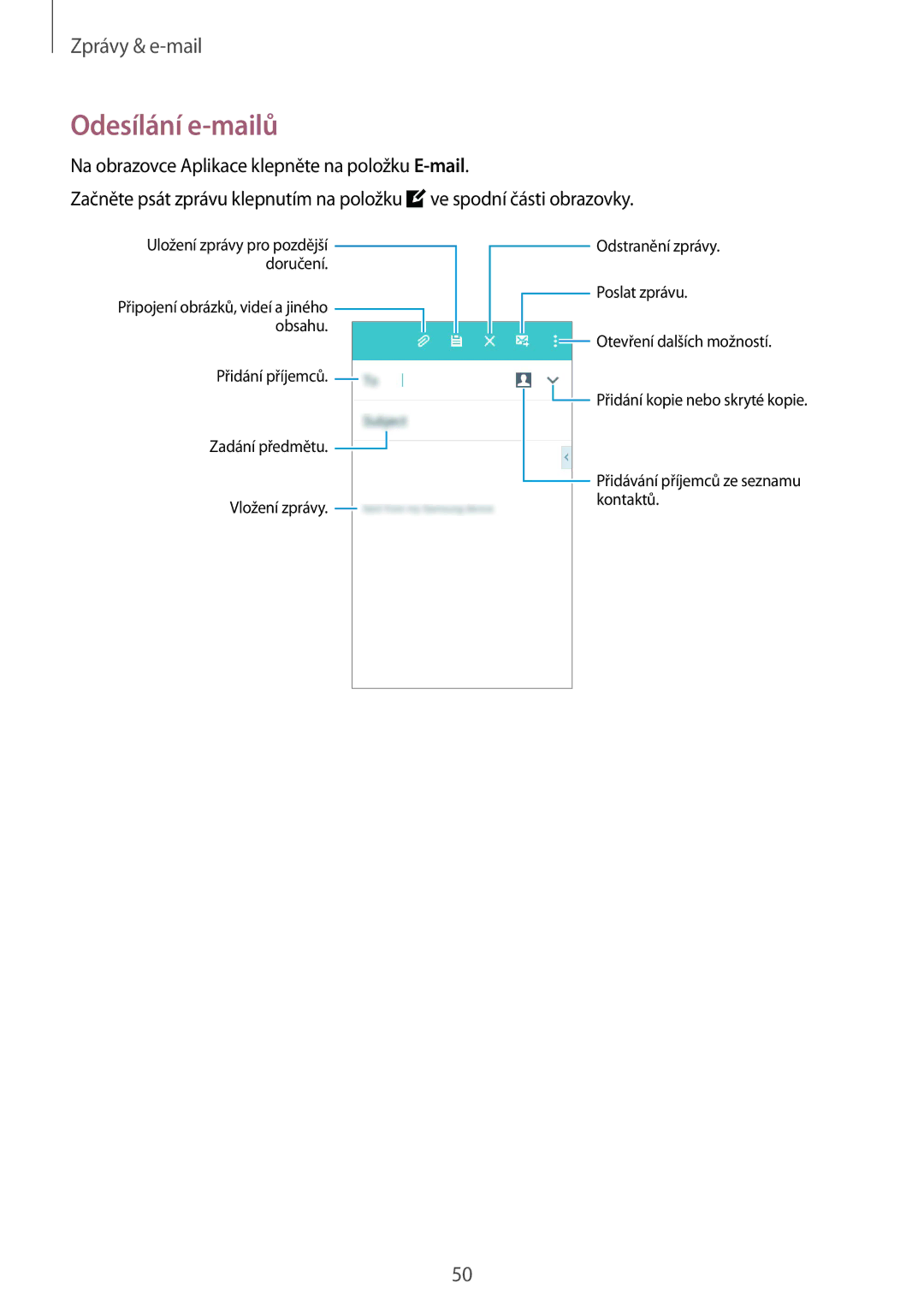 Samsung SM-G388FDSAETL manual Odesílání e-mailů 