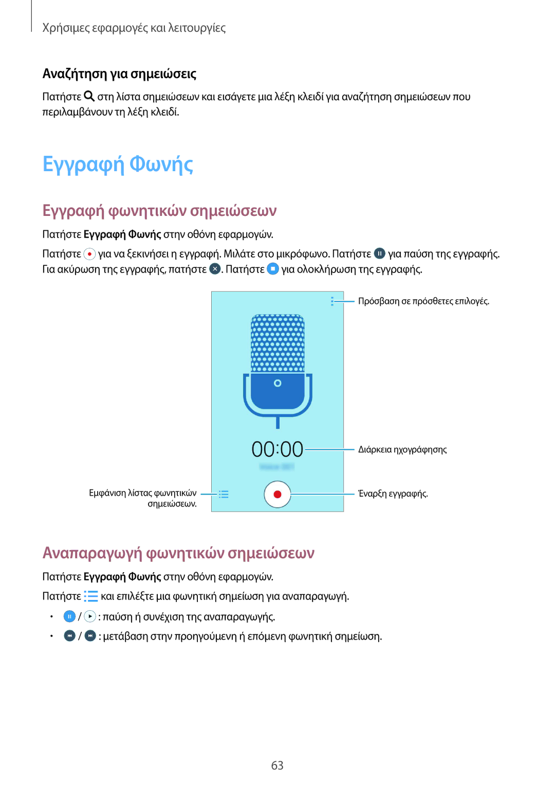 Samsung SM-G388FDSAEUR manual Εγγραφή Φωνής, Εγγραφή φωνητικών σημειώσεων, Αναπαραγωγή φωνητικών σημειώσεων 