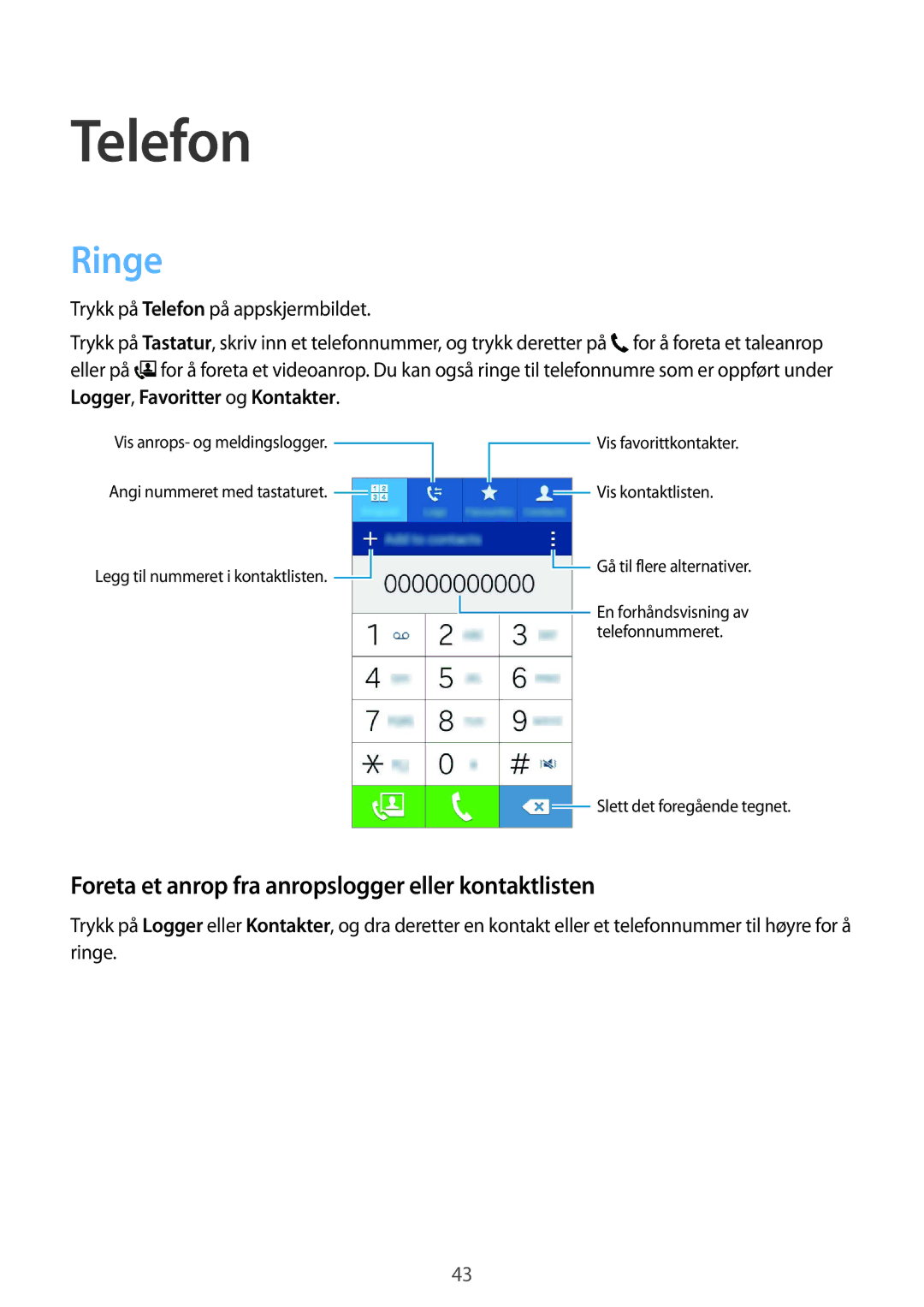 Samsung SM-G388FDSATEN, SM-G388FDSAHTS, SM-G388FDSANEE Telefon, Ringe, Foreta et anrop fra anropslogger eller kontaktlisten 