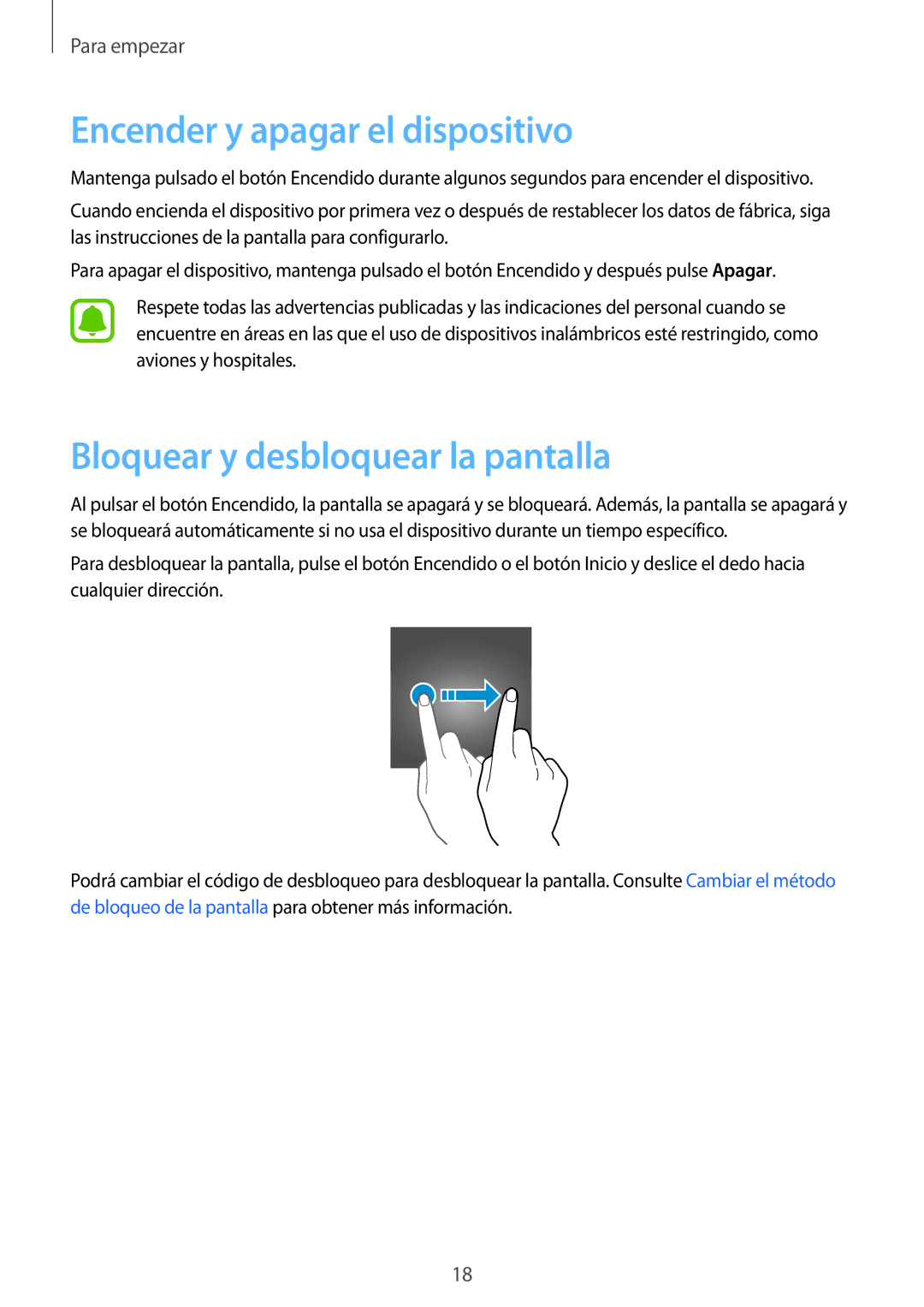 Samsung SM-G388FDSAPHE manual Encender y apagar el dispositivo, Bloquear y desbloquear la pantalla 