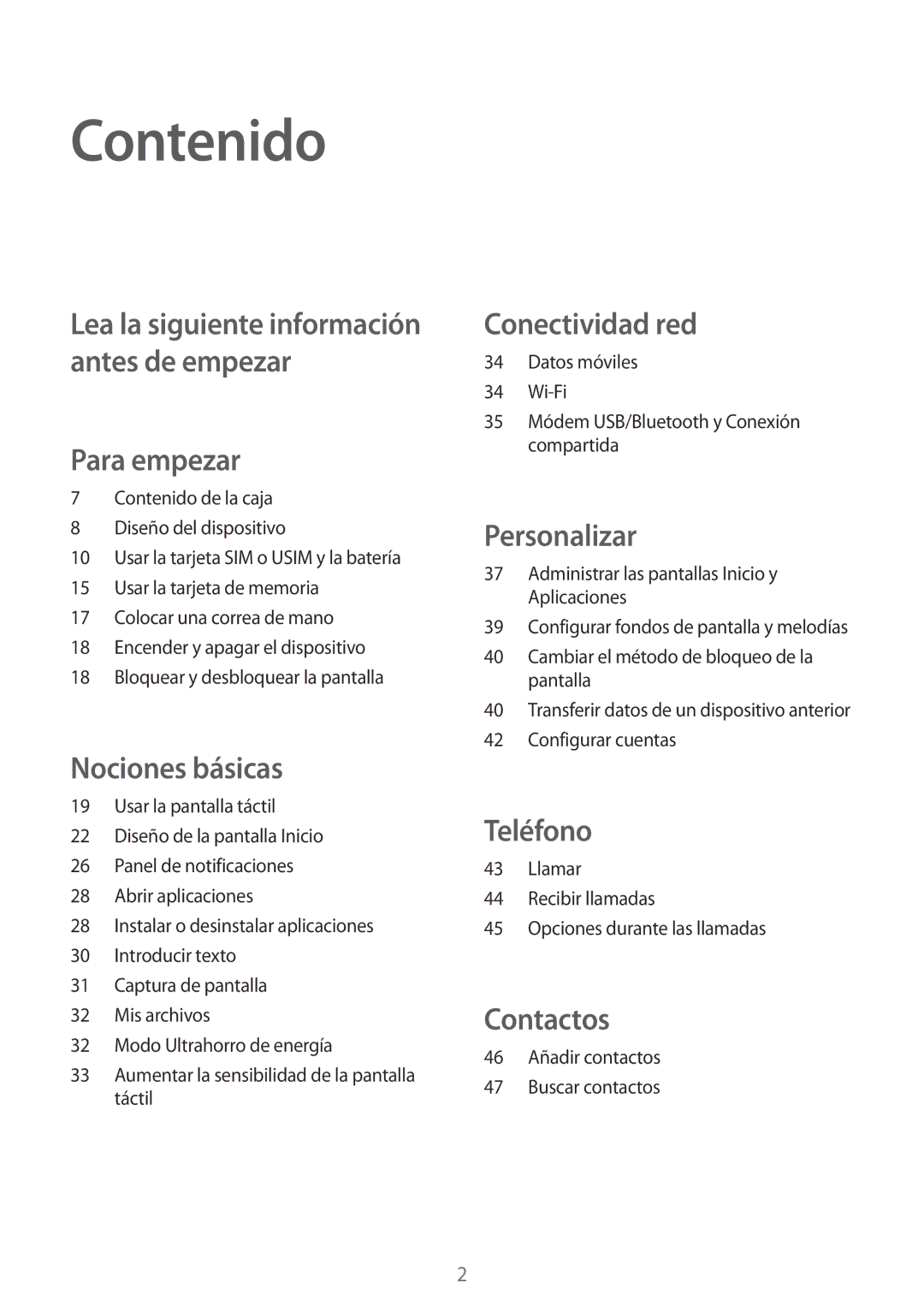 Samsung SM-G388FDSAPHE manual Contenido, Para empezar 