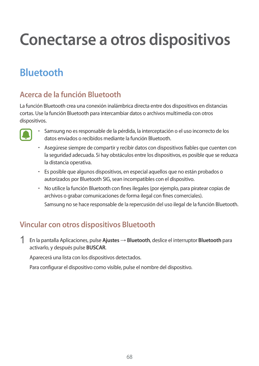 Samsung SM-G388FDSAPHE manual Acerca de la función Bluetooth, Vincular con otros dispositivos Bluetooth 