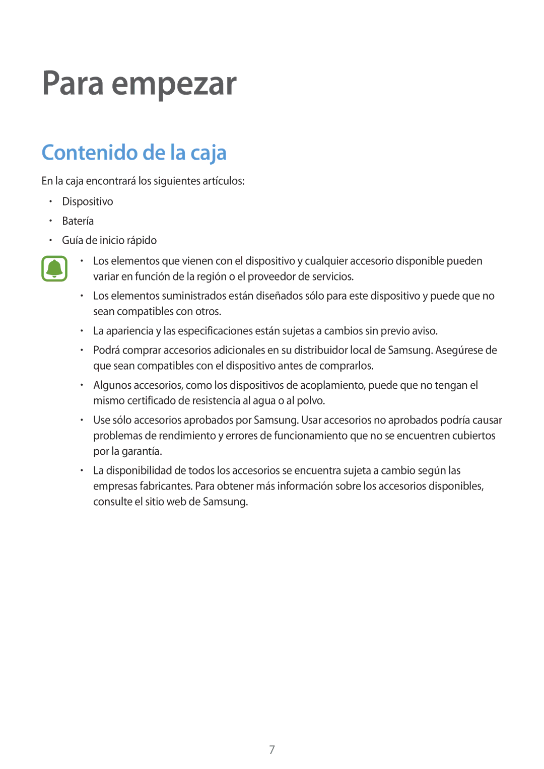 Samsung SM-G388FDSAPHE manual Para empezar, Contenido de la caja 