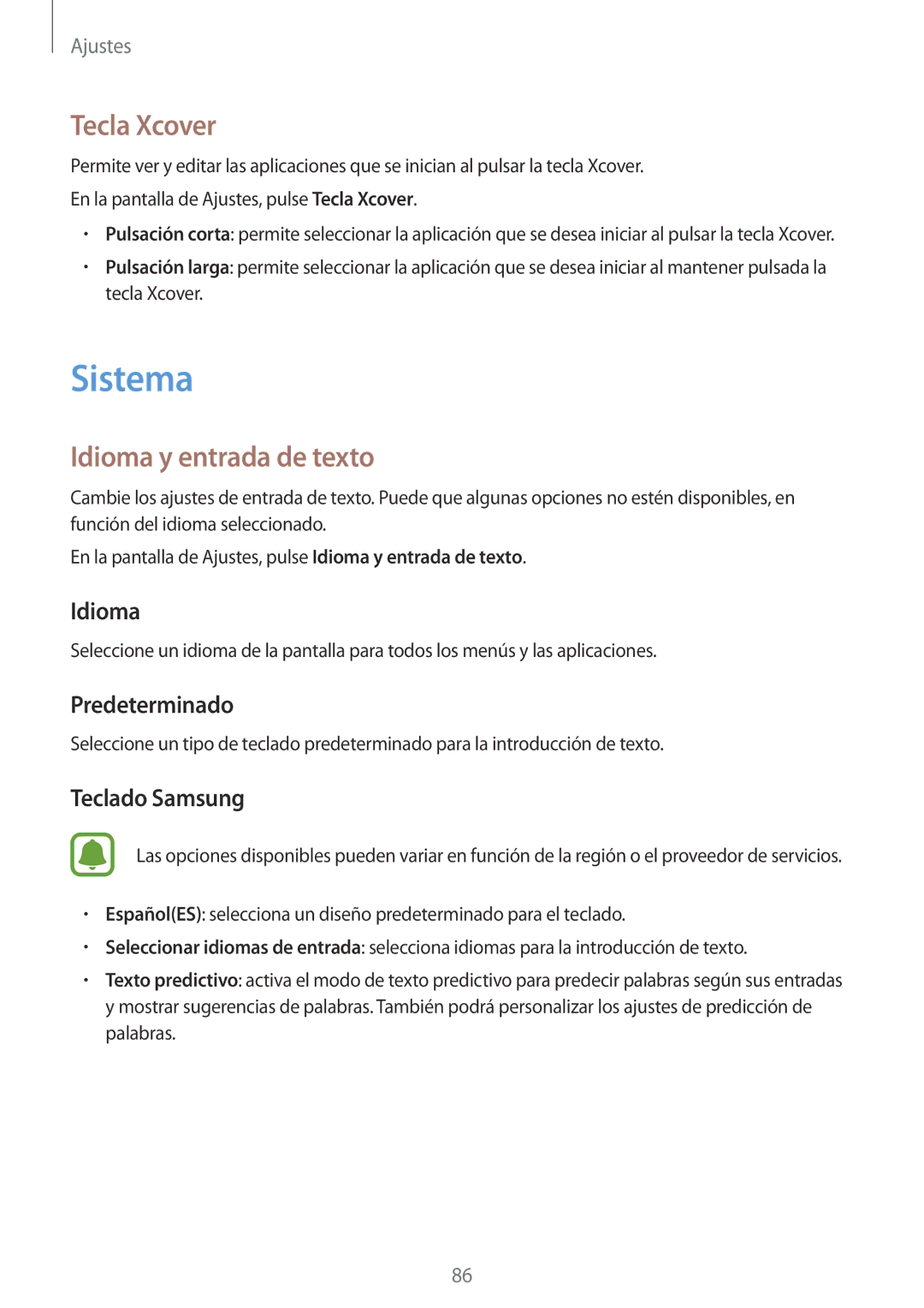 Samsung SM-G388FDSAPHE manual Sistema, Tecla Xcover, Idioma y entrada de texto 