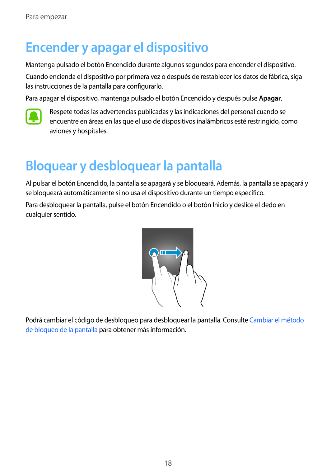 Samsung SM-G388FDSAPHE manual Encender y apagar el dispositivo, Bloquear y desbloquear la pantalla 