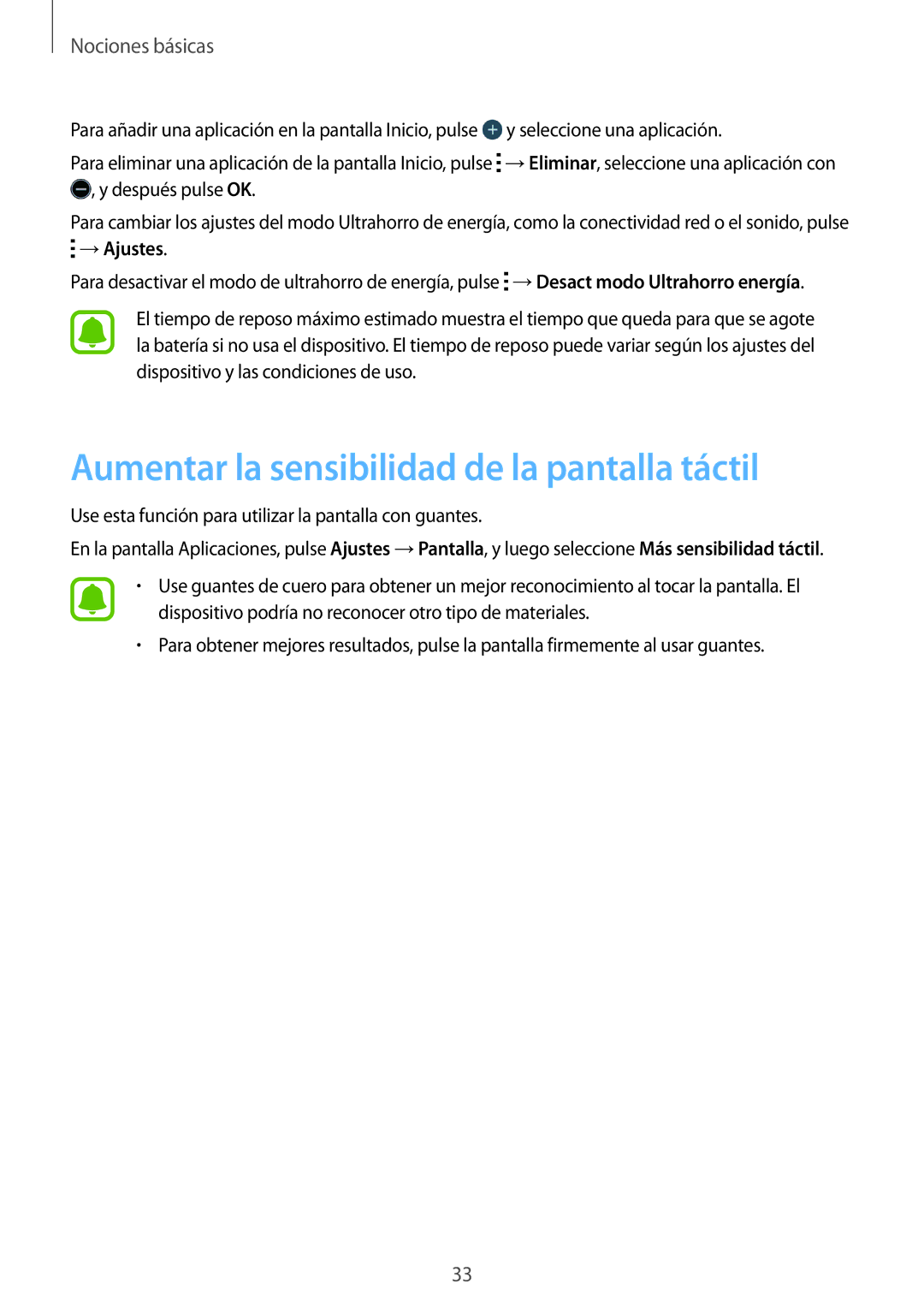 Samsung SM-G388FDSAPHE manual Aumentar la sensibilidad de la pantalla táctil 