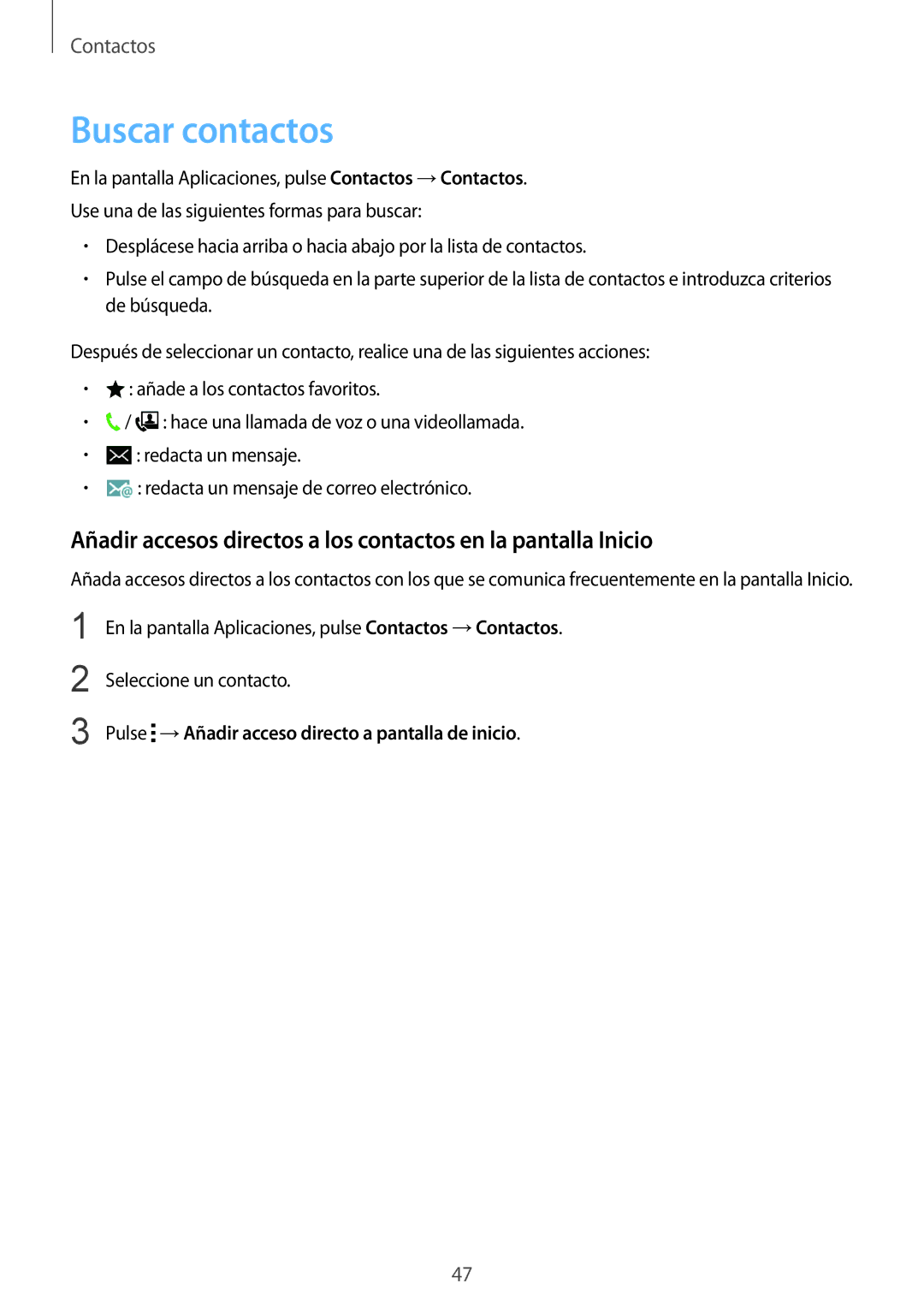 Samsung SM-G388FDSAPHE manual Buscar contactos 