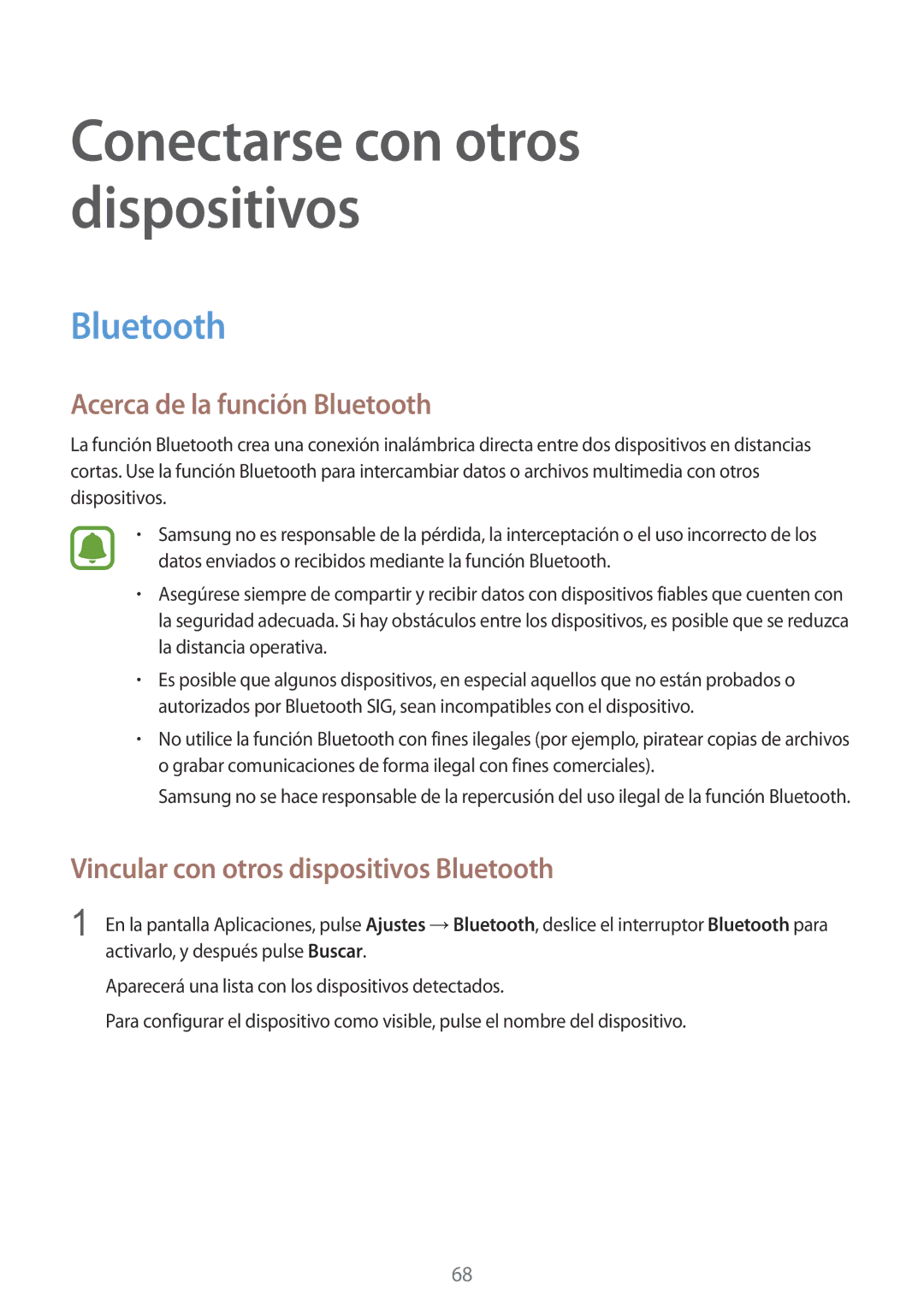 Samsung SM-G388FDSAPHE manual Acerca de la función Bluetooth, Vincular con otros dispositivos Bluetooth 