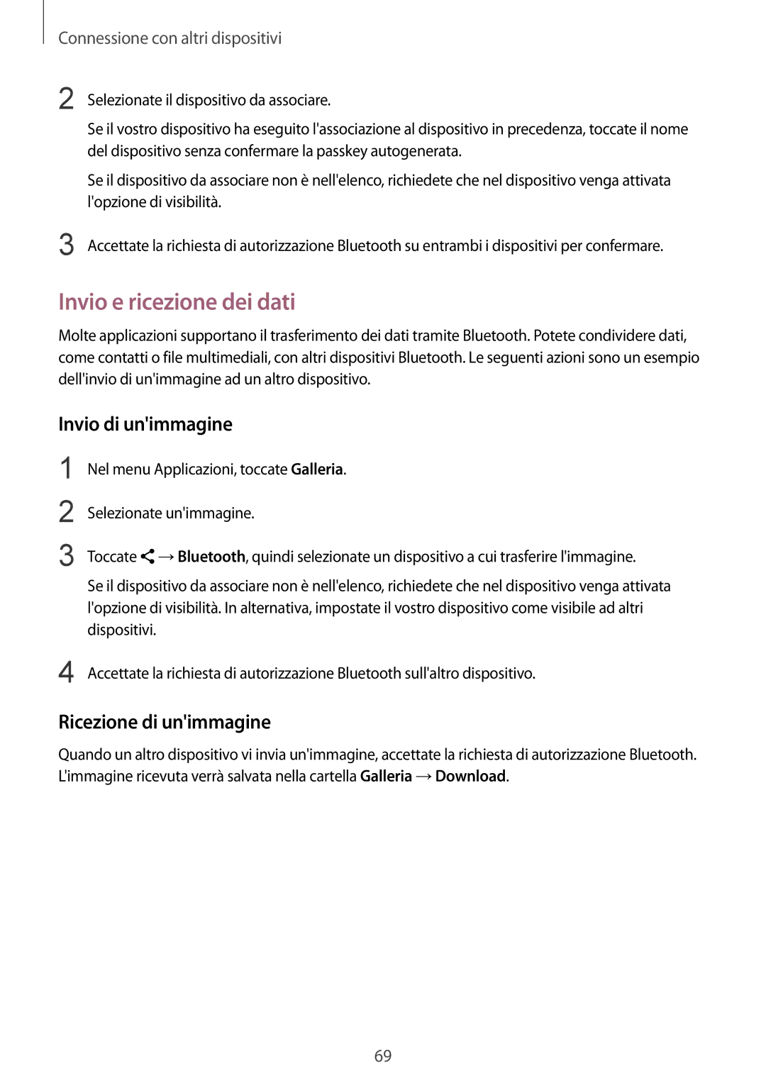 Samsung SM-G388FDSAPRT, SM-G388FDSAPLS manual Invio e ricezione dei dati, Invio di unimmagine, Ricezione di unimmagine 