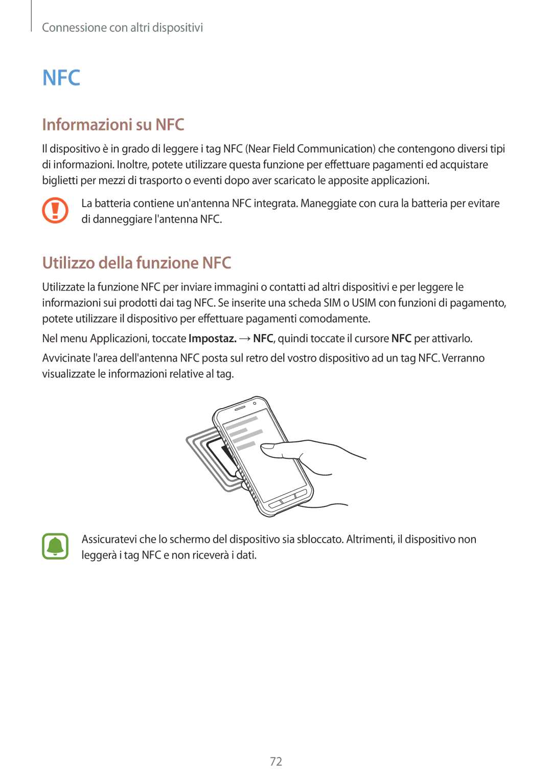 Samsung SM-G388FDSATIM, SM-G388FDSAPLS, SM-G388FDSADPL, SM-G388FDSADBT manual Informazioni su NFC, Utilizzo della funzione NFC 