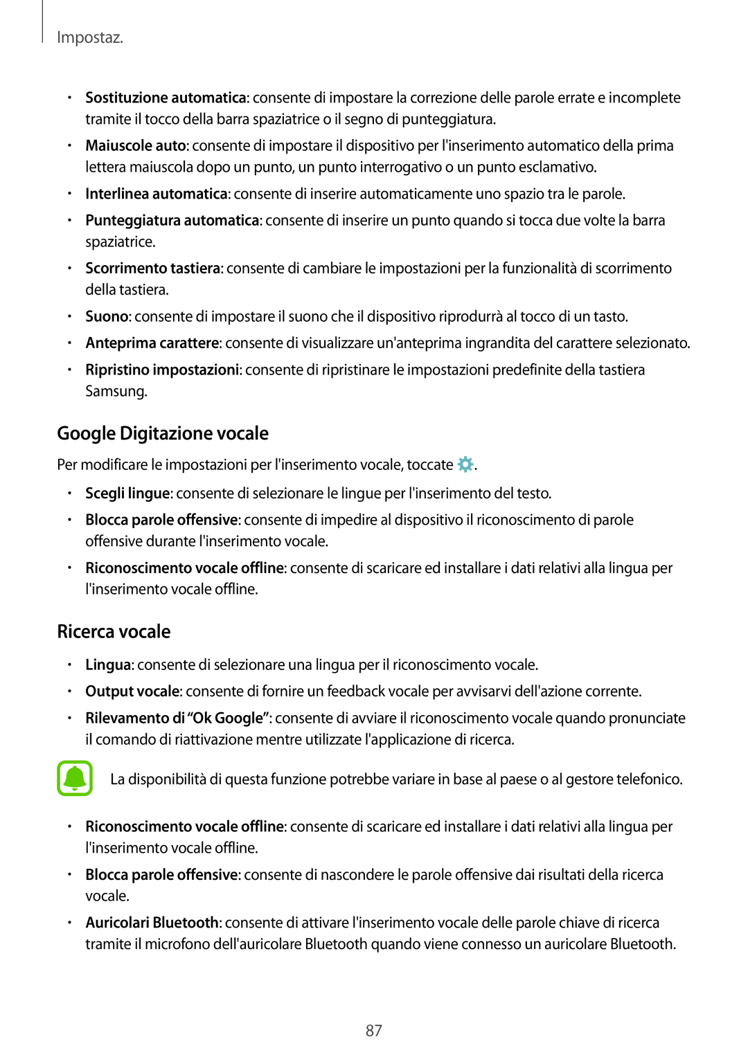 Samsung SM-G388FDSAAUT, SM-G388FDSAPLS, SM-G388FDSADPL, SM-G388FDSADBT manual Google Digitazione vocale, Ricerca vocale 