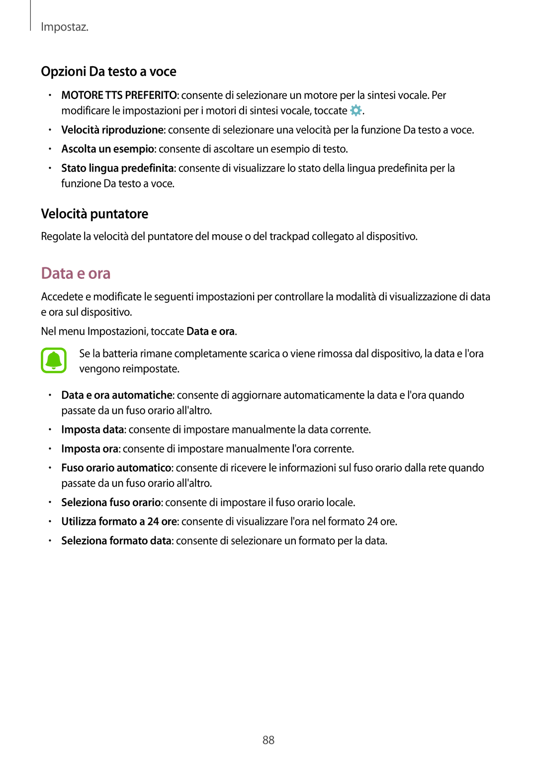 Samsung SM-G388FDSAPLS, SM-G388FDSADPL, SM-G388FDSADBT manual Data e ora, Opzioni Da testo a voce, Velocità puntatore 