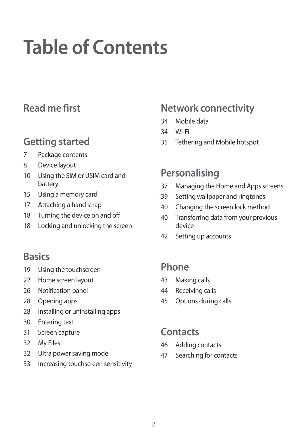 Samsung SM-G388FDSADPL, SM-G388FDSAPLS, SM-G388FDSASEB, SM-G388FDSADBT, SM-G388FDSACYV, SM-G388FDSAPRT manual Table of Contents 