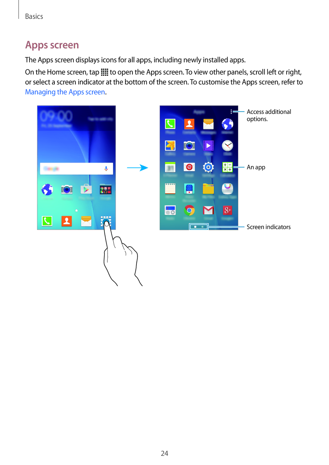 Samsung SM-G388FDSAPHE, SM-G388FDSAPLS, SM-G388FDSASEB, SM-G388FDSADPL, SM-G388FDSADBT, SM-G388FDSACYV manual Apps screen 