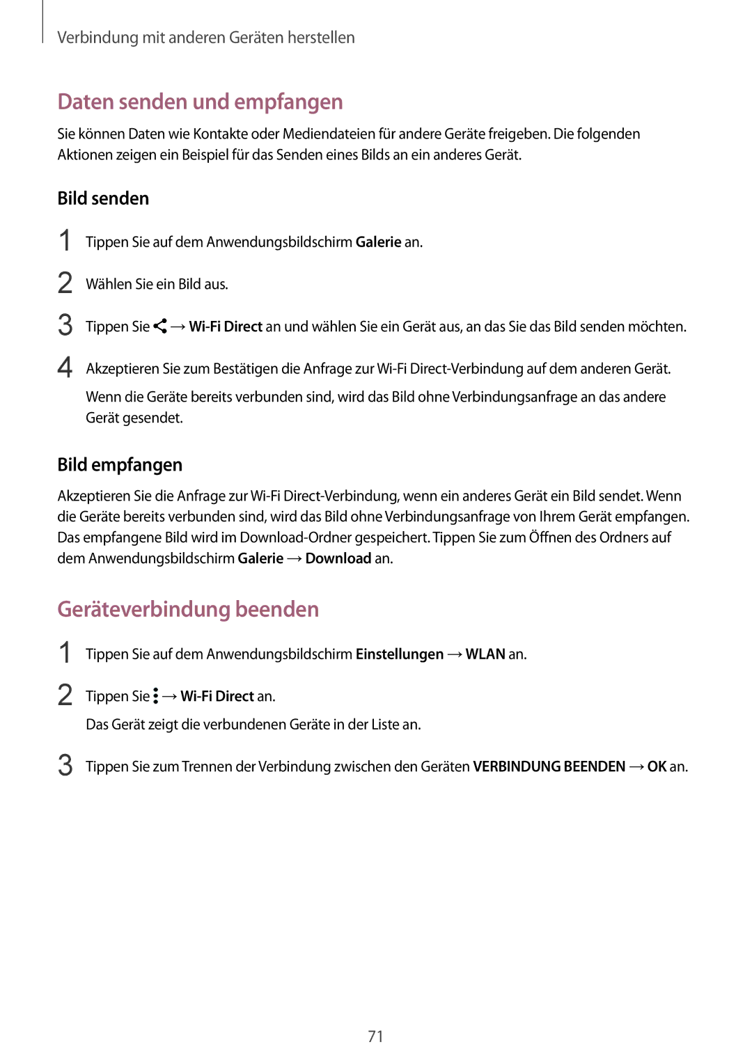 Samsung SM-G388FDSASFR, SM-G388FDSAPLS, SM-G388FDSASEB, SM-G388FDSADPL, SM-G388FDSADBT manual Geräteverbindung beenden 