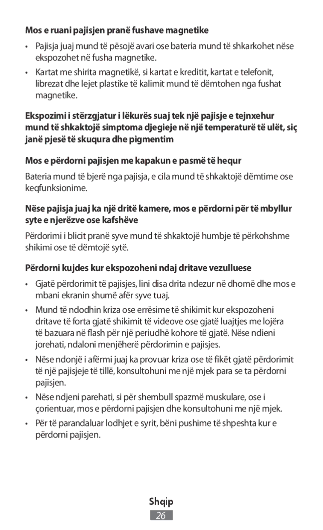 Samsung SM-G900FZWADBT, SM-G388FDSAPLS, SM-J510FZKNOPT, SM-N915FZWYEUR manual Mos e ruani pajisjen pranë fushave magnetike 