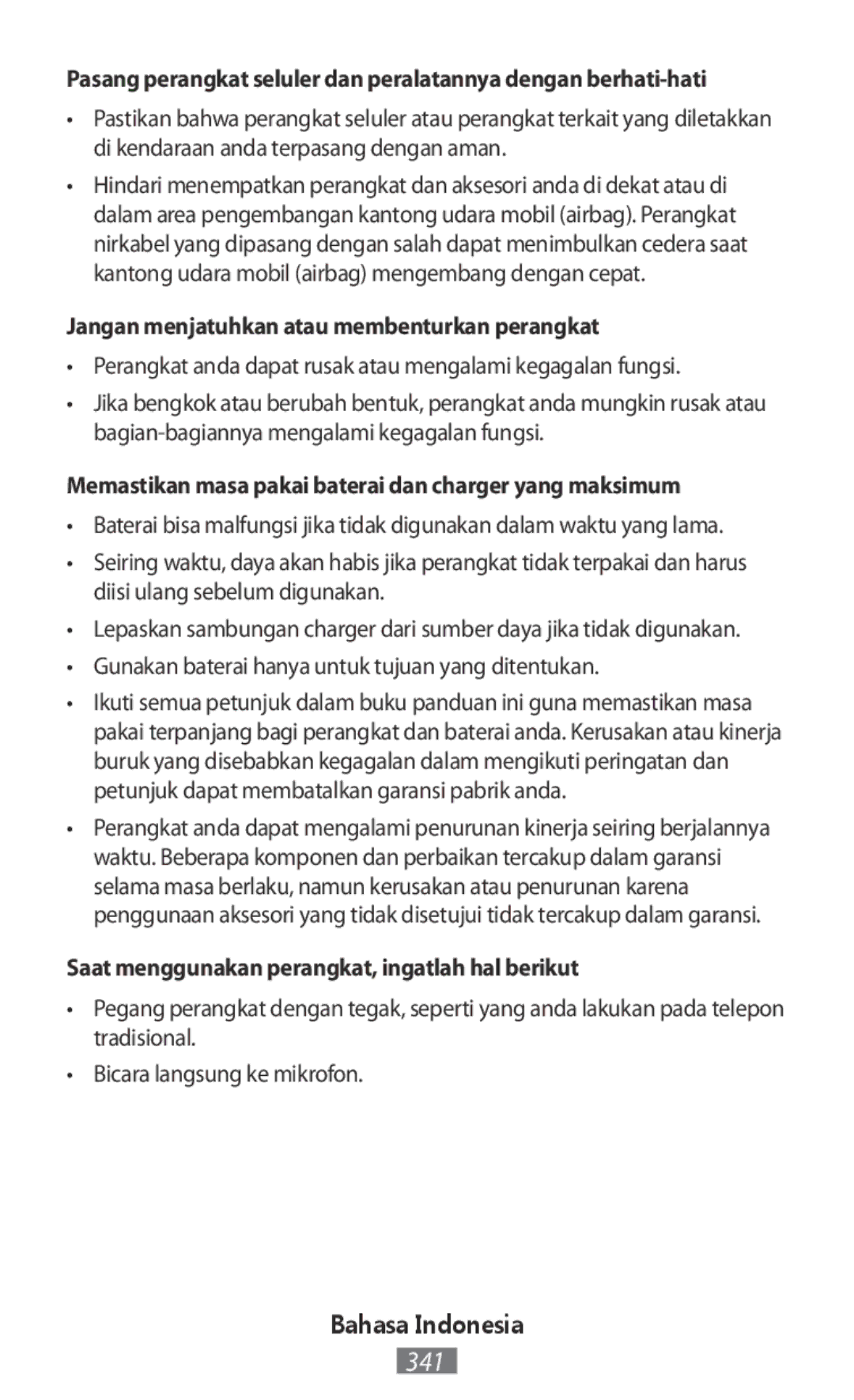 Samsung SM-N910CZKETEB Jangan menjatuhkan atau membenturkan perangkat, Gunakan baterai hanya untuk tujuan yang ditentukan 