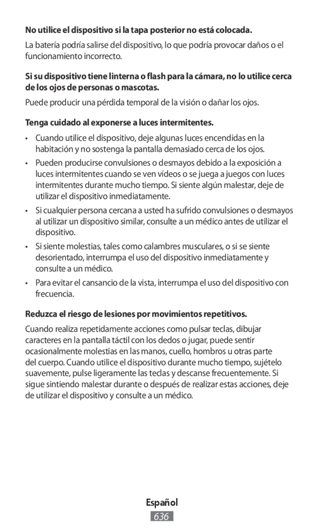 Samsung SM-N910CZDEXEH, SM-G388FDSAPLS, SM-J510FZKNOPT, SM-N915FZWYEUR manual Tenga cuidado al exponerse a luces intermitentes 