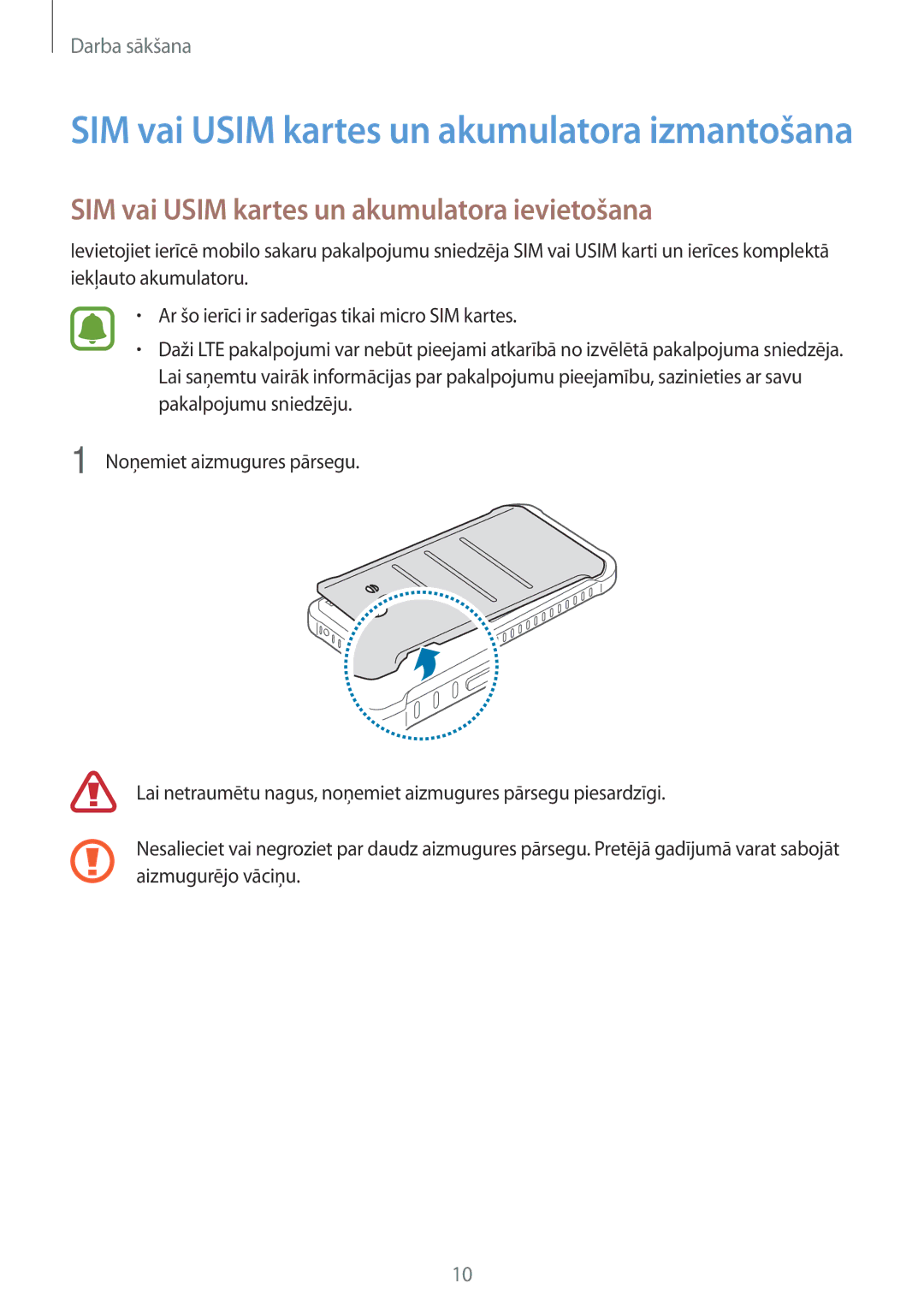 Samsung SM-G388FDSASEB SIM vai Usim kartes un akumulatora izmantošana, SIM vai Usim kartes un akumulatora ievietošana 