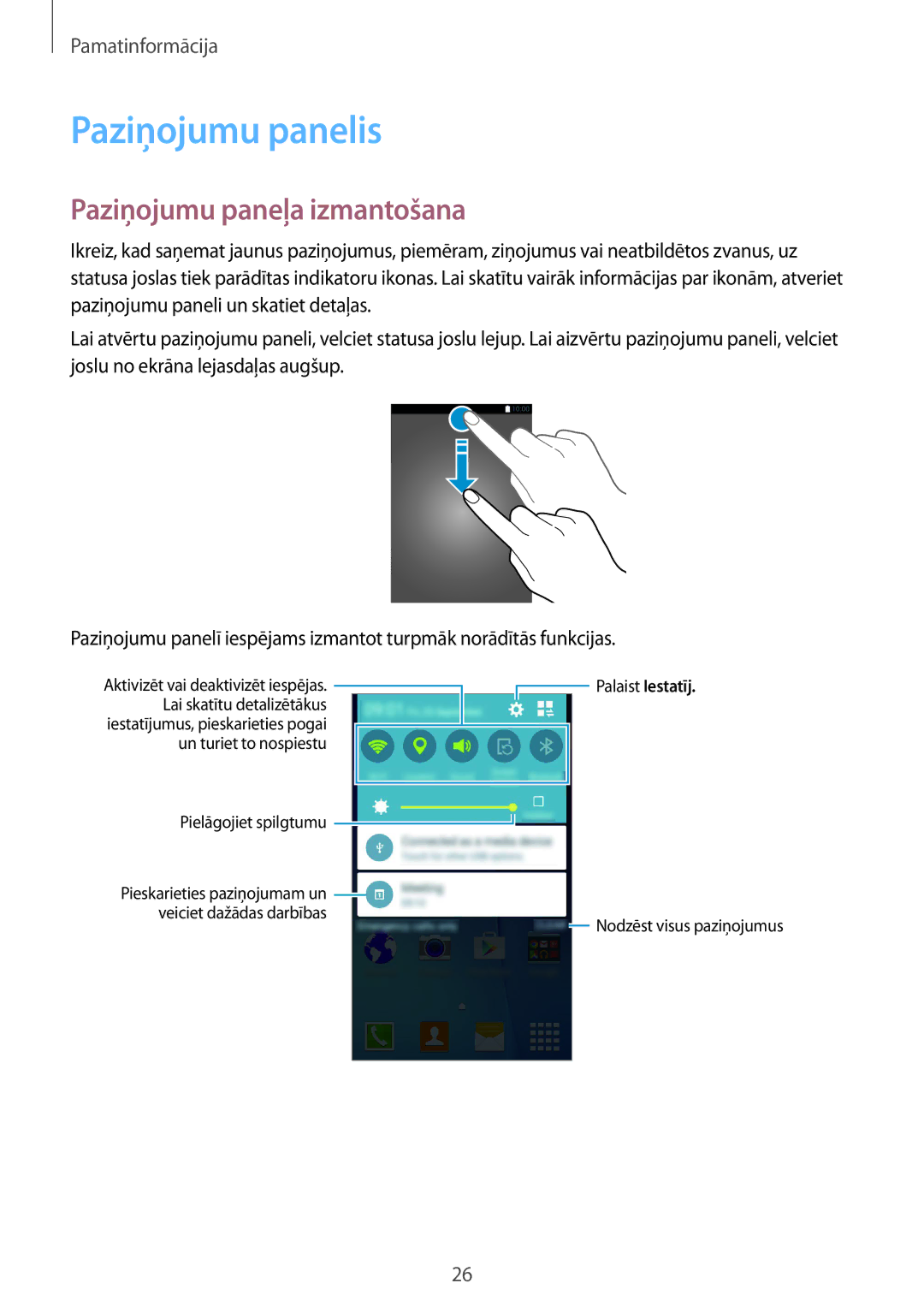 Samsung SM-G388FDSASEB manual Paziņojumu panelis, Paziņojumu paneļa izmantošana 