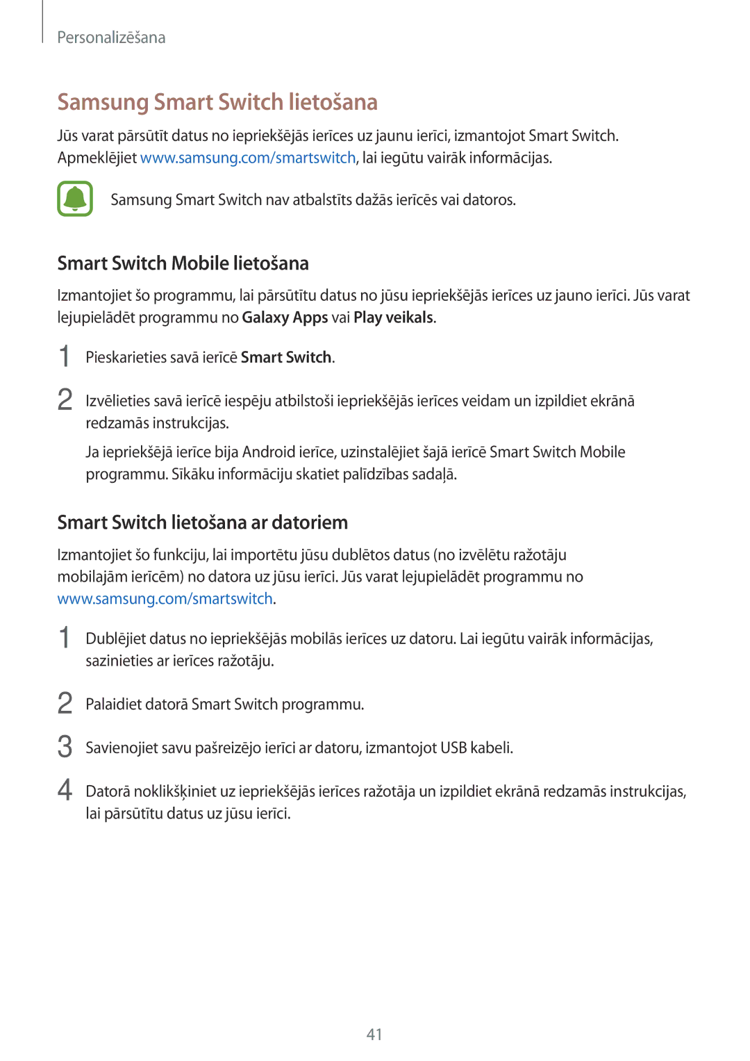 Samsung SM-G388FDSASEB Samsung Smart Switch lietošana, Smart Switch Mobile lietošana, Smart Switch lietošana ar datoriem 