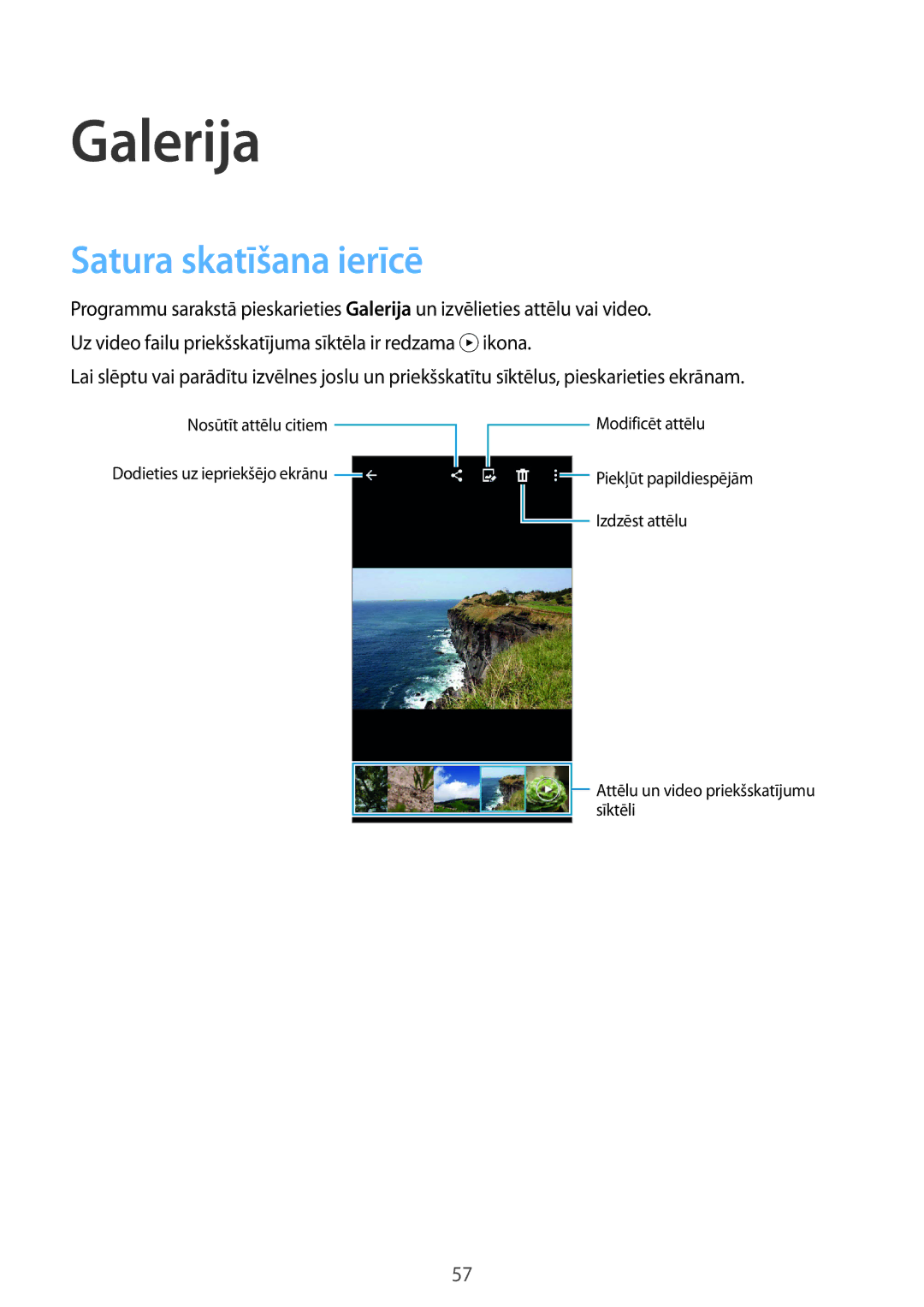 Samsung SM-G388FDSASEB manual Galerija, Satura skatīšana ierīcē 