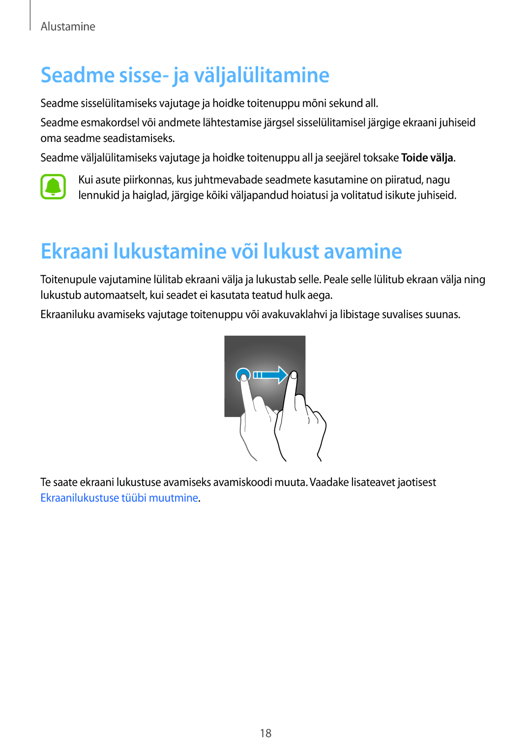 Samsung SM-G388FDSASEB manual Seadme sisse- ja väljalülitamine, Ekraani lukustamine või lukust avamine 