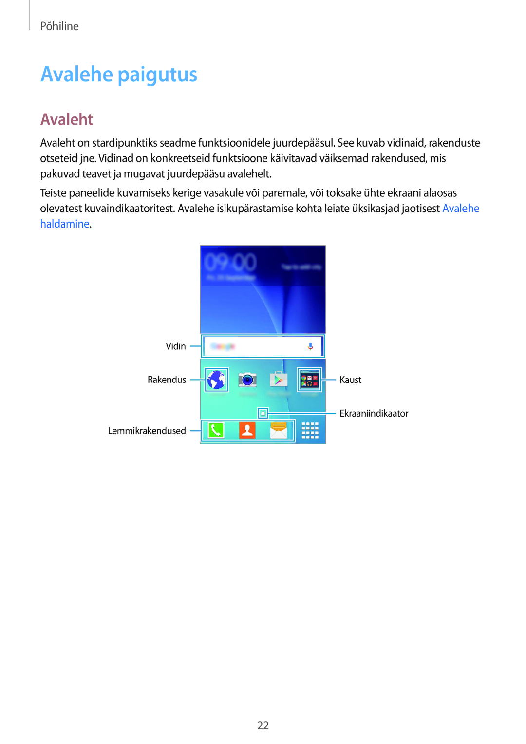 Samsung SM-G388FDSASEB manual Avalehe paigutus, Avaleht 