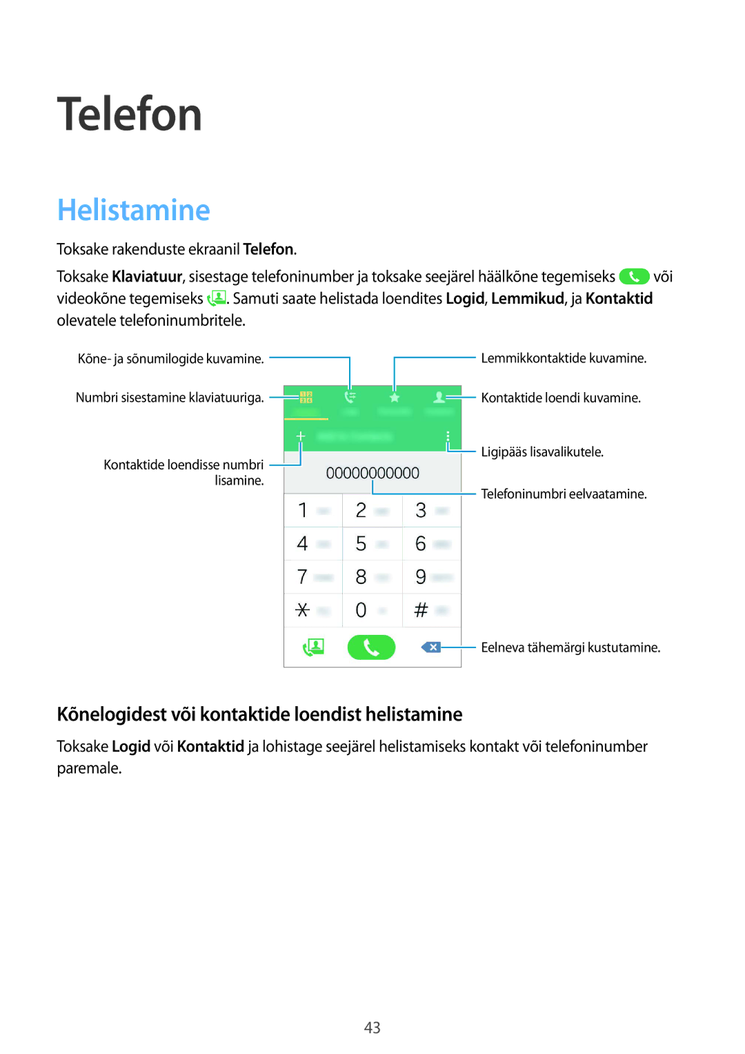 Samsung SM-G388FDSASEB manual Telefon, Helistamine, Kõnelogidest või kontaktide loendist helistamine 