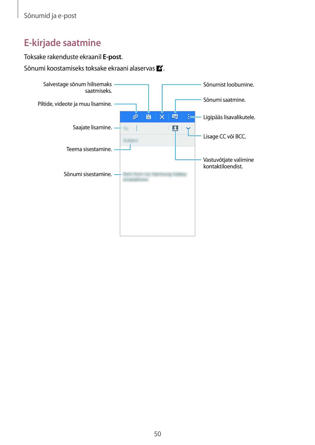 Samsung SM-G388FDSASEB manual Kirjade saatmine, Toksake rakenduste ekraanil E-post 