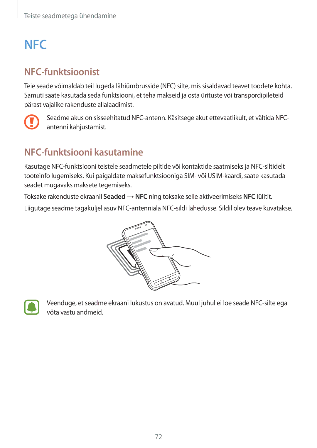 Samsung SM-G388FDSASEB manual NFC-funktsioonist, NFC-funktsiooni kasutamine 