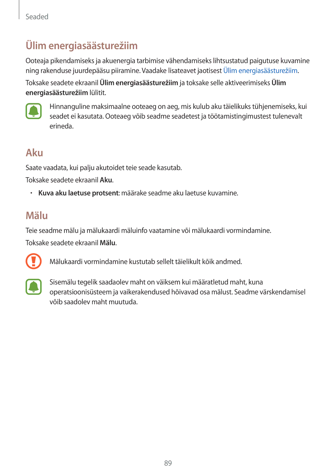 Samsung SM-G388FDSASEB manual Ülim energiasäästurežiim, Aku, Mälu 