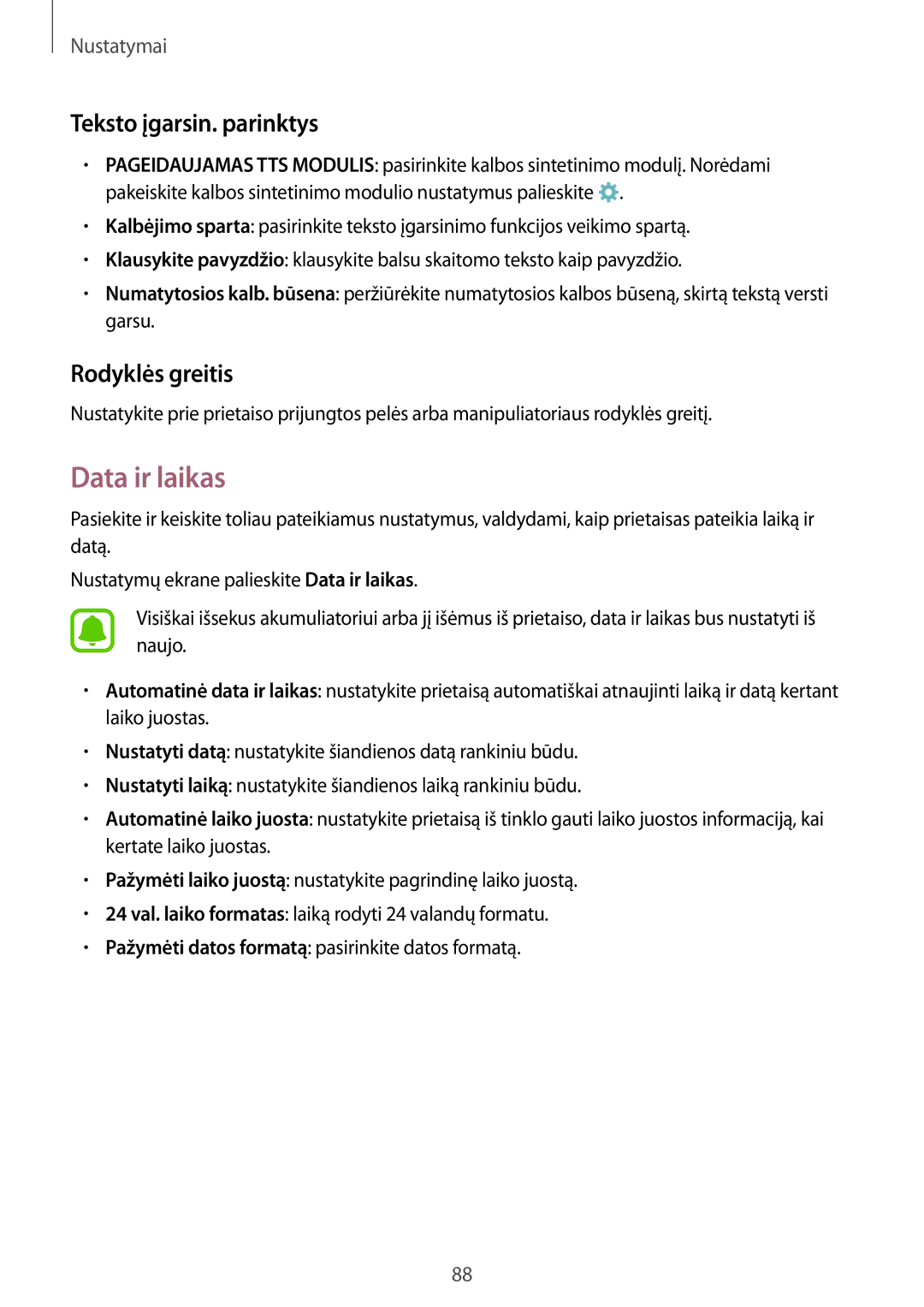 Samsung SM-G388FDSASEB manual Data ir laikas, Teksto įgarsin. parinktys, Rodyklės greitis 