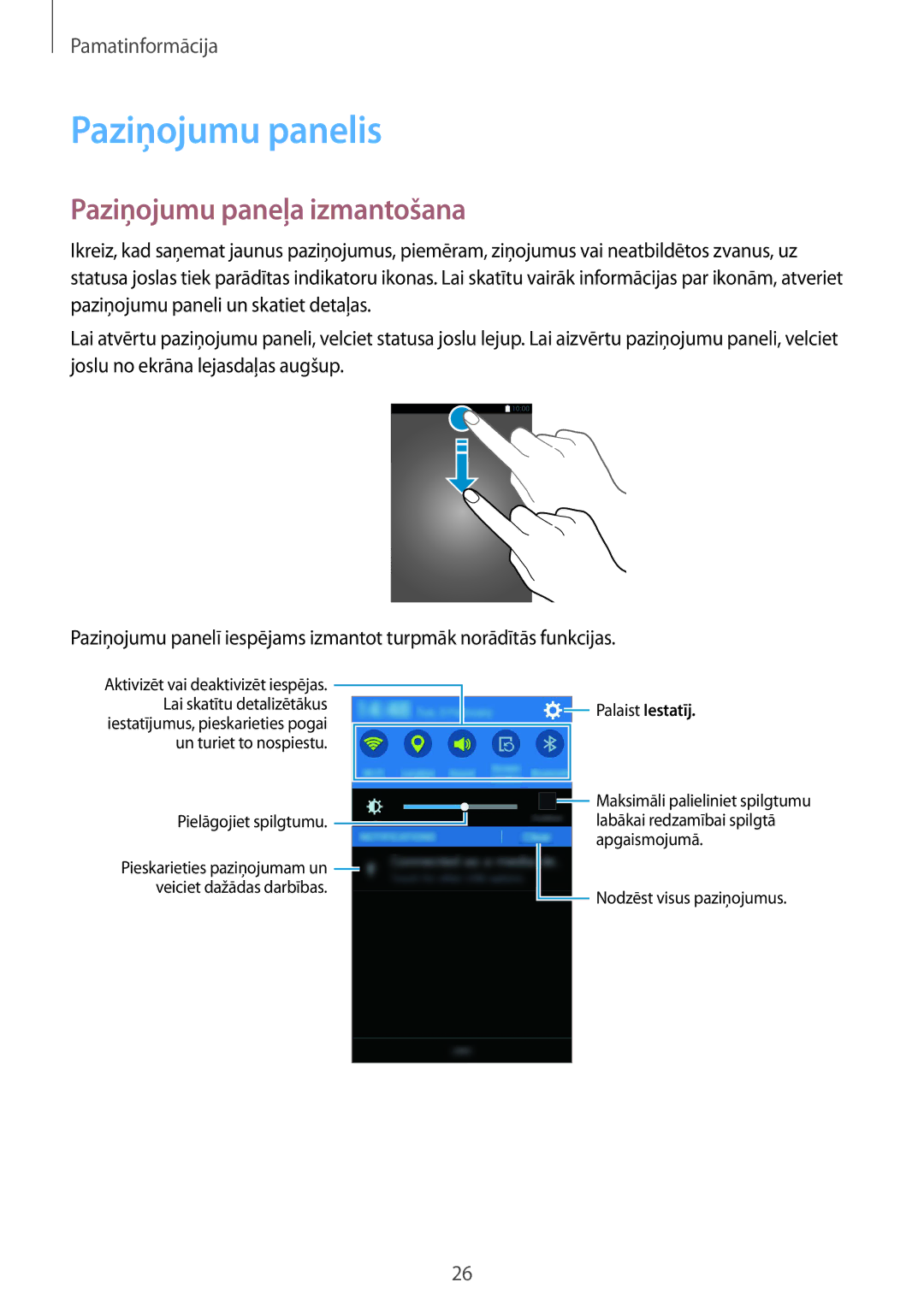 Samsung SM-G388FDSASEB manual Paziņojumu panelis, Paziņojumu paneļa izmantošana 