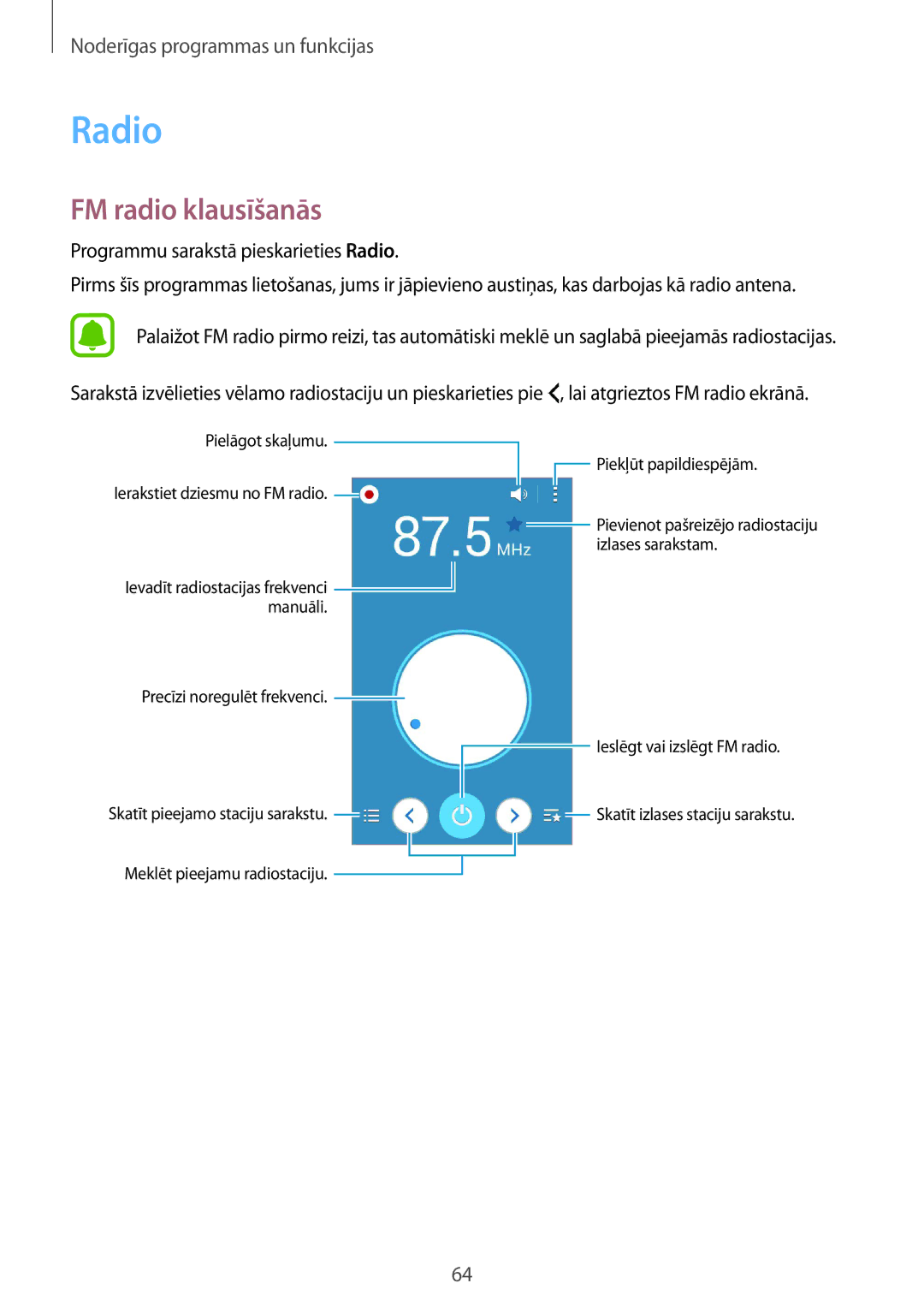 Samsung SM-G388FDSASEB manual Radio, FM radio klausīšanās 