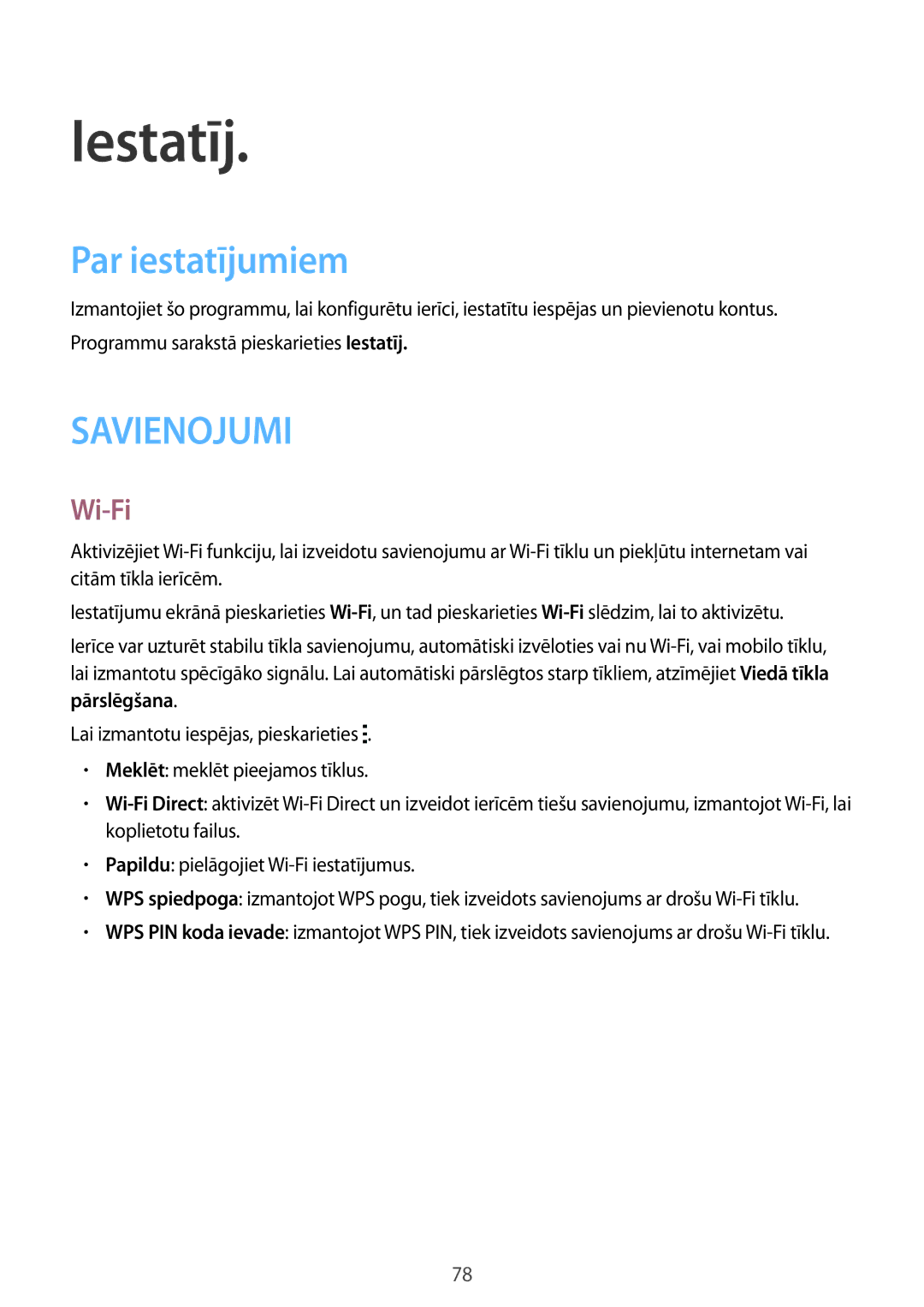 Samsung SM-G388FDSASEB manual Iestatīj, Par iestatījumiem, Wi-Fi 