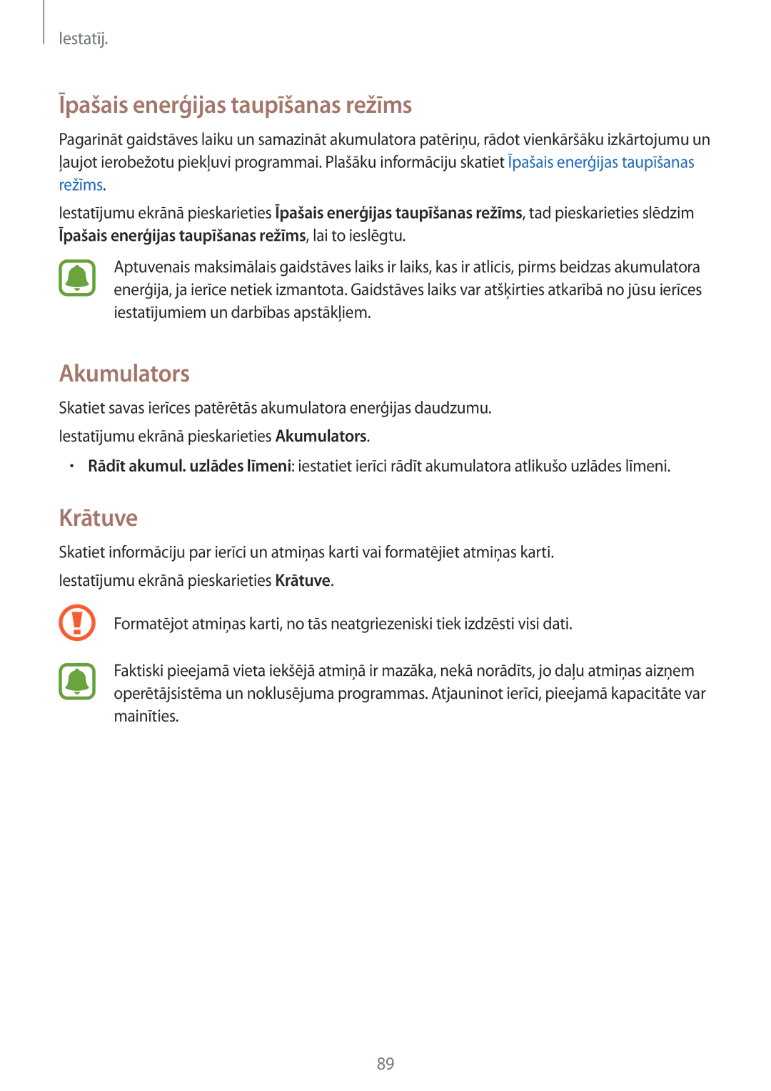 Samsung SM-G388FDSASEB manual Īpašais enerģijas taupīšanas režīms, Akumulators, Krātuve 