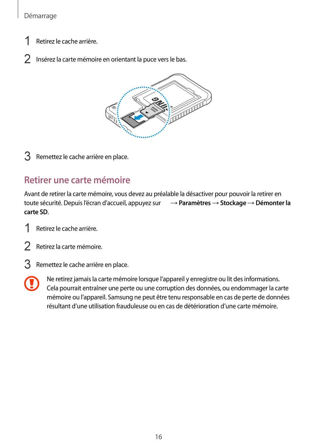 Samsung SM-G388FDSAFTM, SM-G388FDSAXEF, SM-G388FDSASFR manual Retirer une carte mémoire 